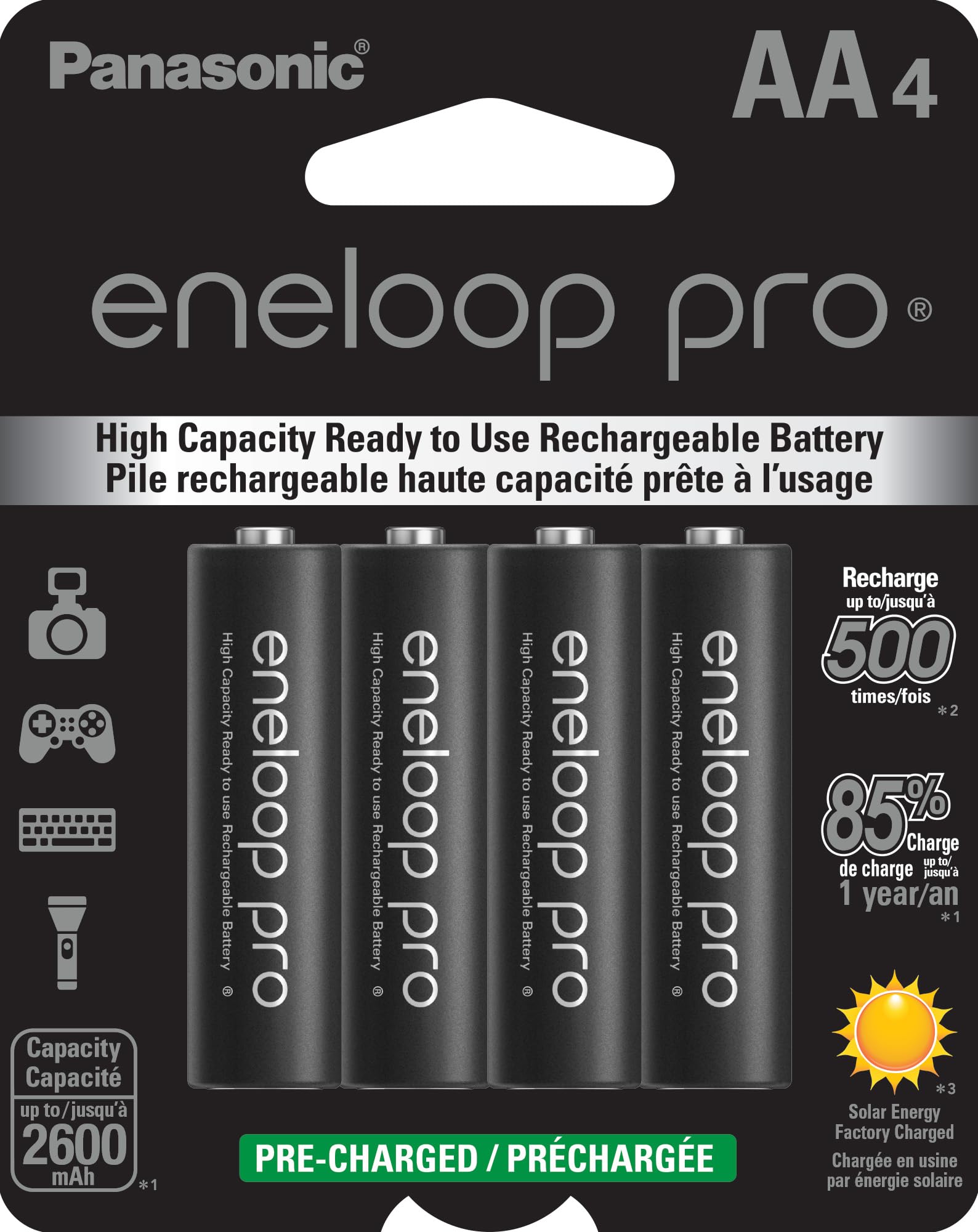 Panasonic eneloop pro AA (4 Pack) — higher capacity for power-hungry gear