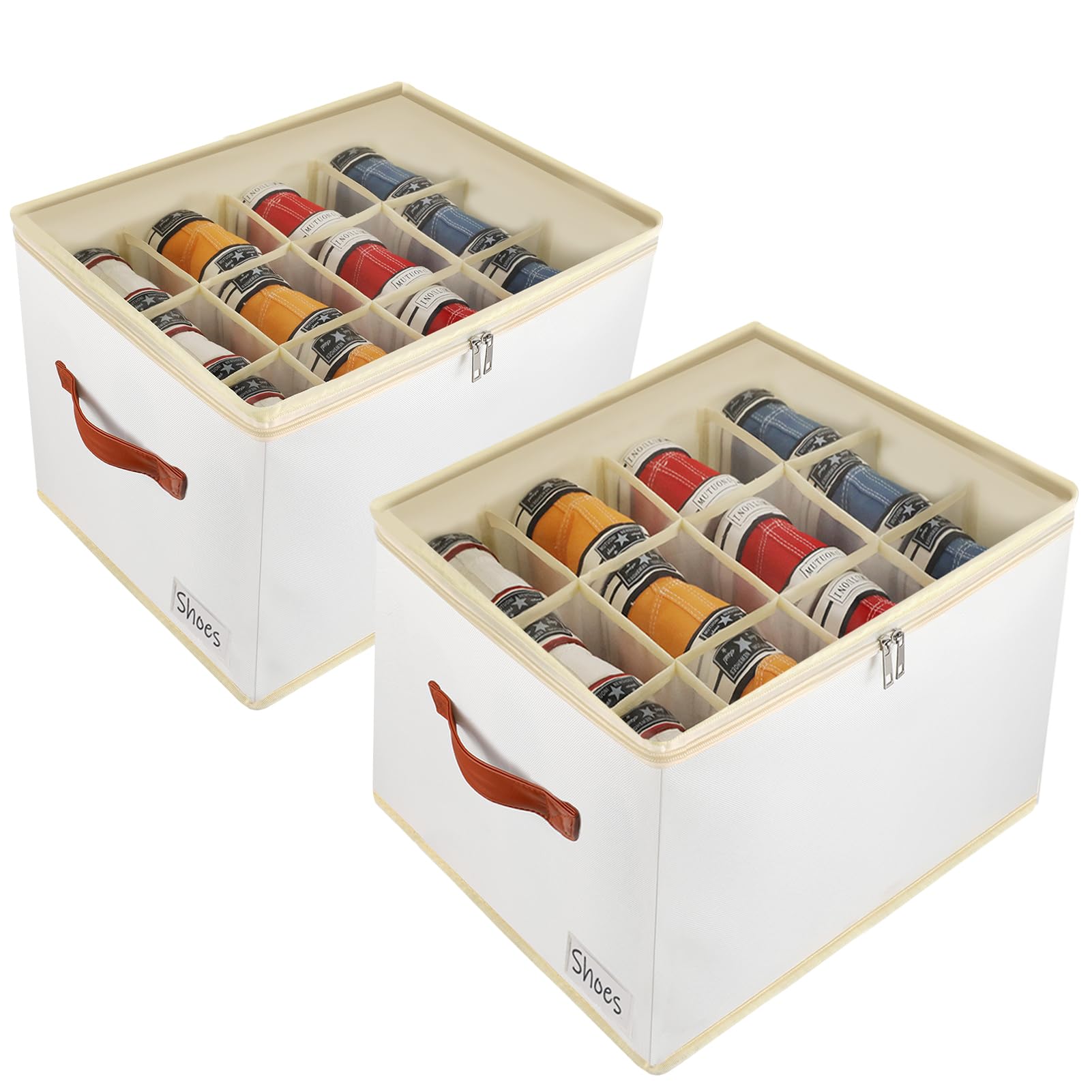 2-Pack Ottoman-Friendly 24-Cell Shoe Storage Boxes