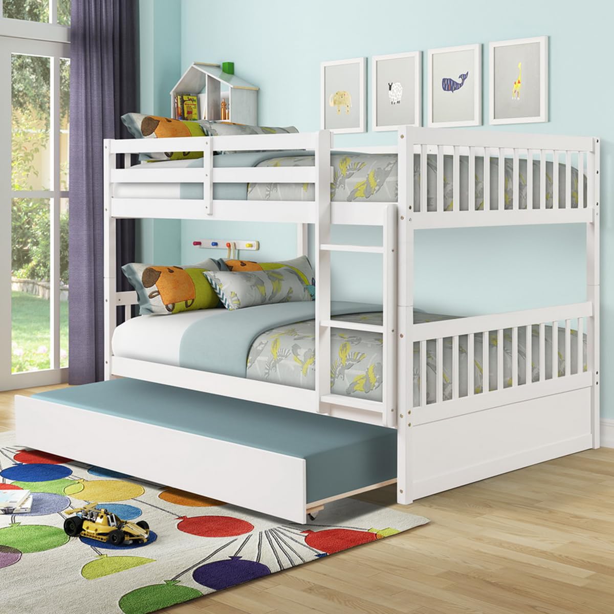 Full Over Full Wooden Bunk Bed with Trundle