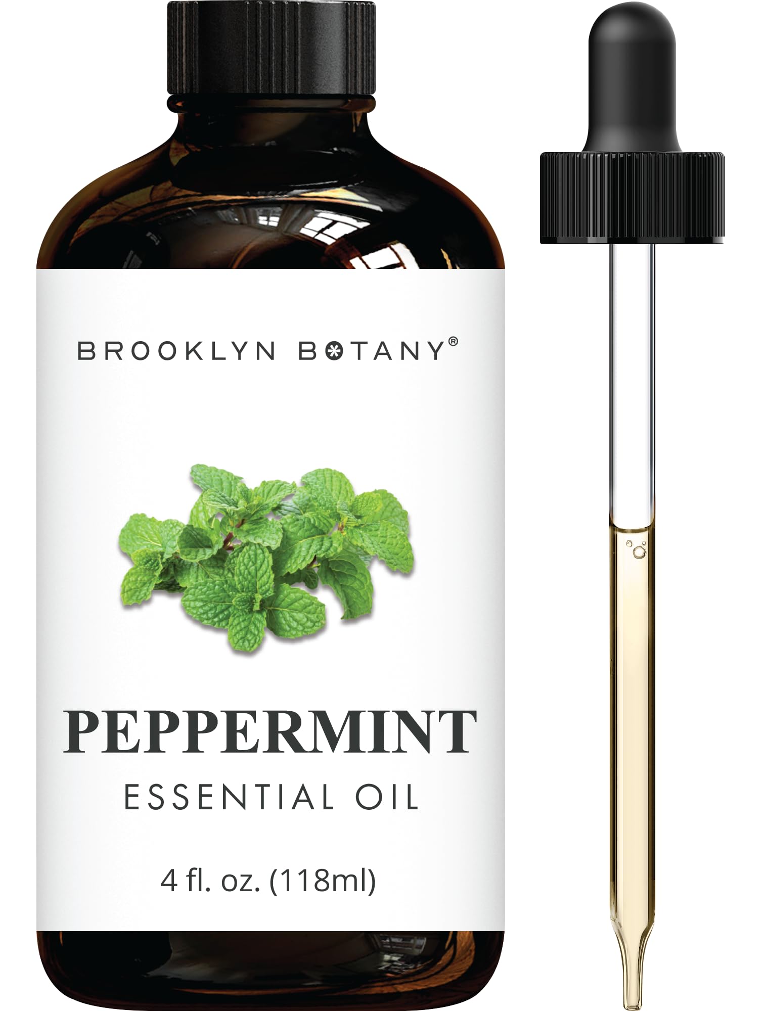 Brooklyn Botany Peppermint Essential Oil — Huge 4 fl oz, Amber Bottle