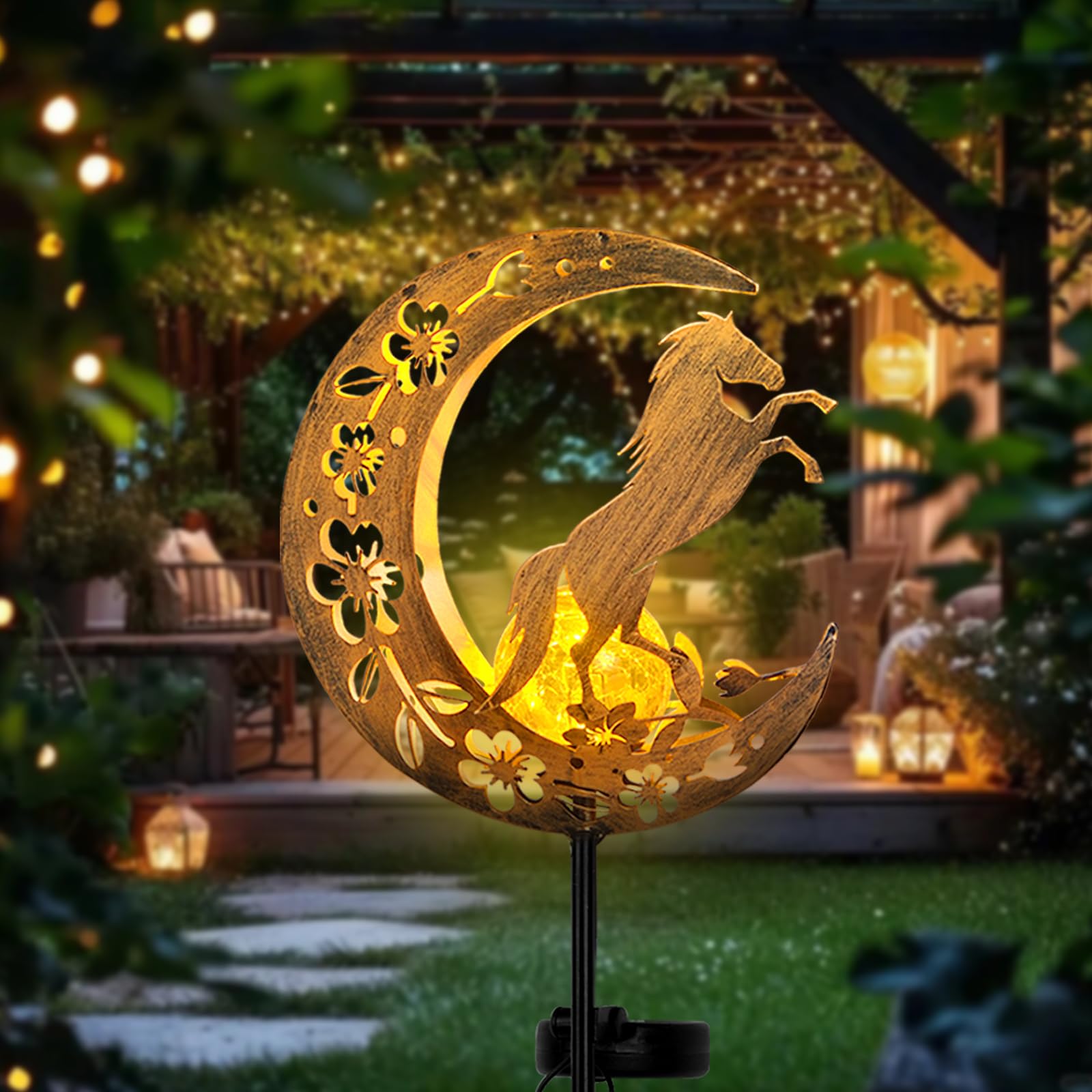 Moon & Horse Solar Garden Stakes (2-Pack)