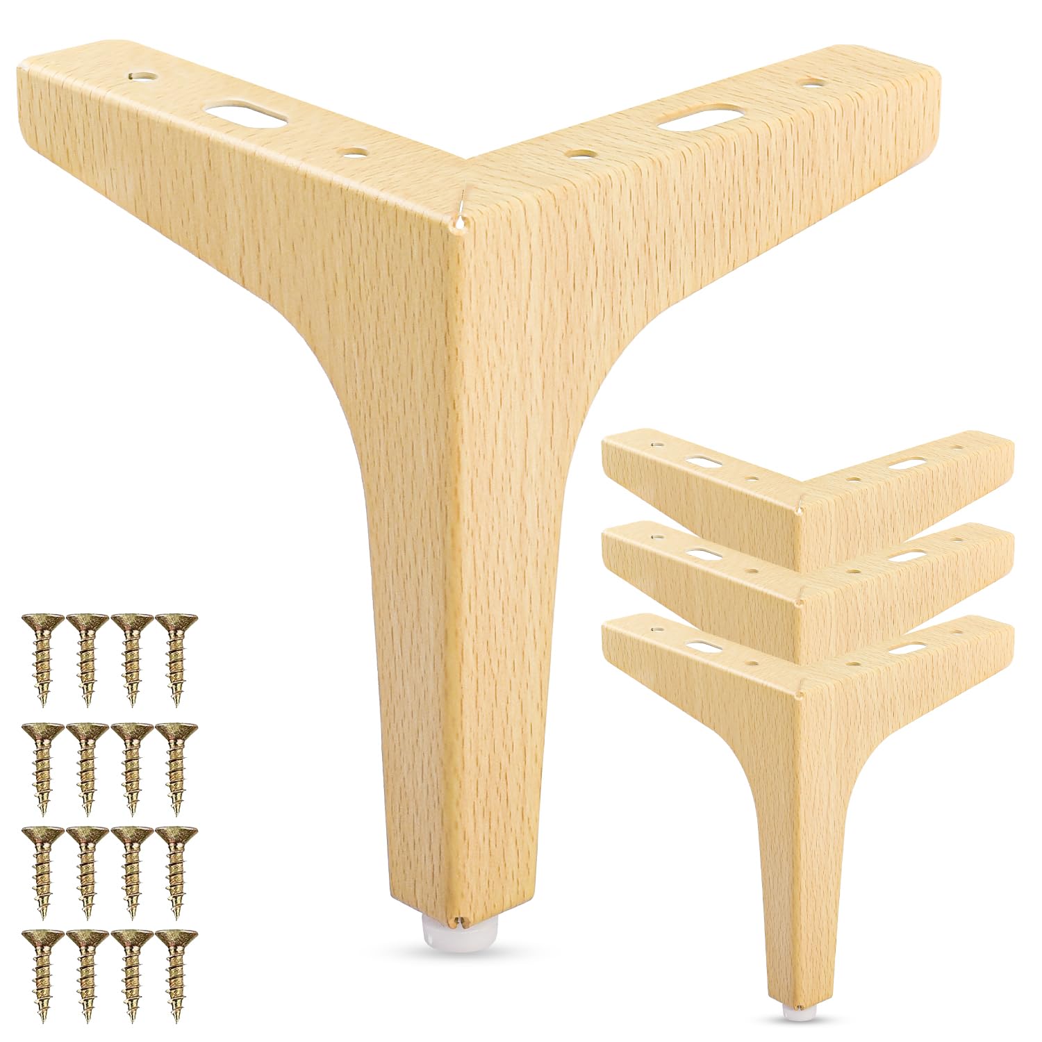 La Vane 4" Metal Furniture Legs, Set of 4 - Diamond Triangle, Natural Wood