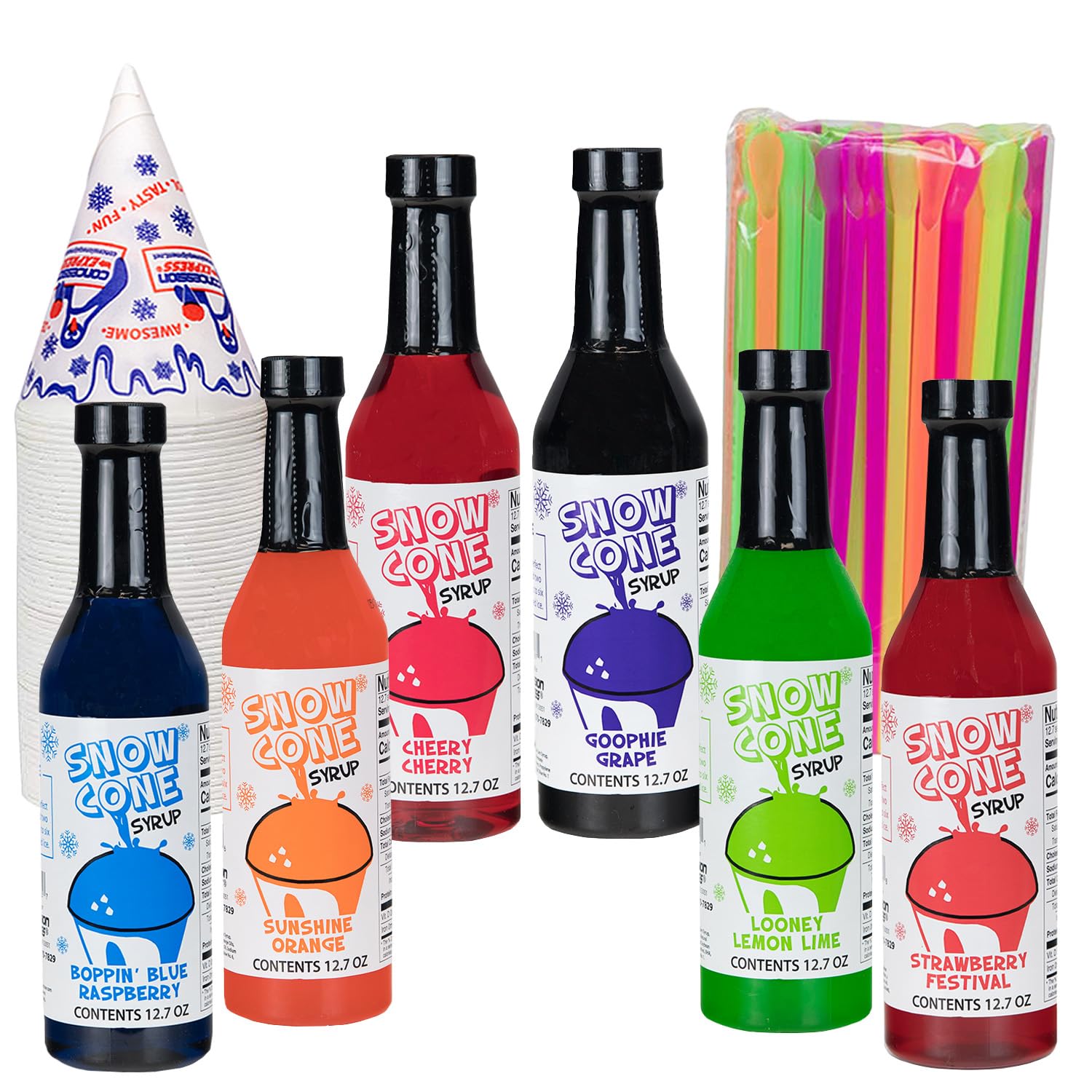 12.7oz Snow Cone Syrup 6-Pack with Cups