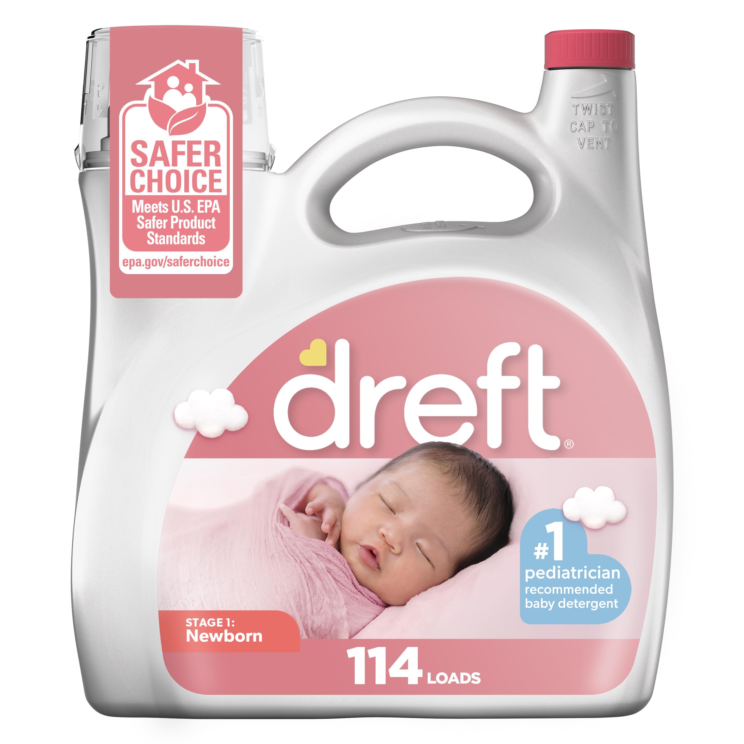 Dreft Stage 1 Newborn Baby Liquid Laundry Detergent, Gentle on Sensitive Skin, HE Compatible, 114 loads Baby Fresh 150 Fl Oz (Pack of 1)