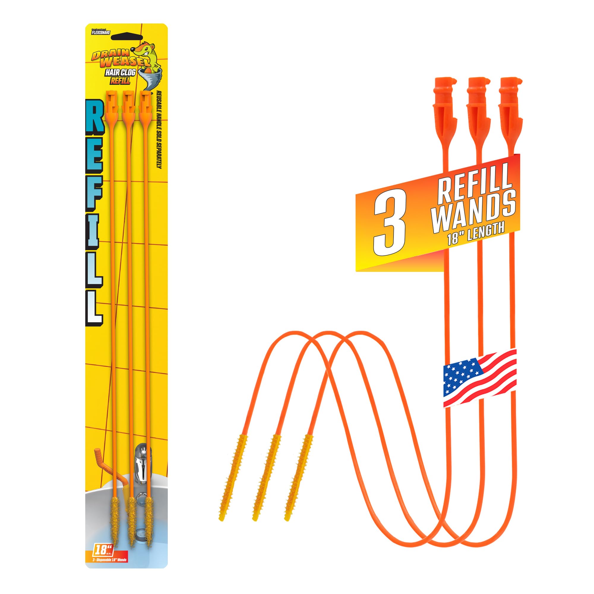 FlexiSnake Drain Weasel Refill (18" Wands, 3 Pack)