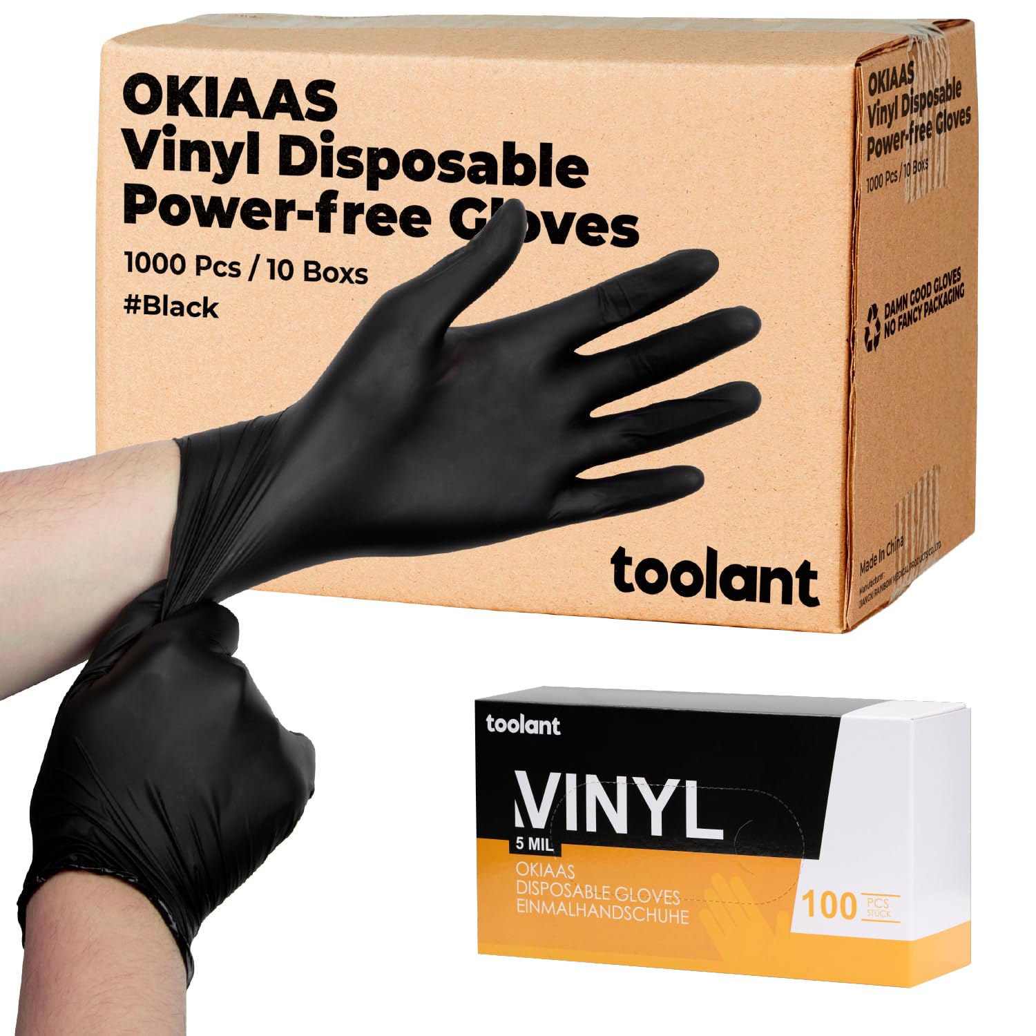 OKIAAS 5 mil Black Vinyl Disposable Gloves