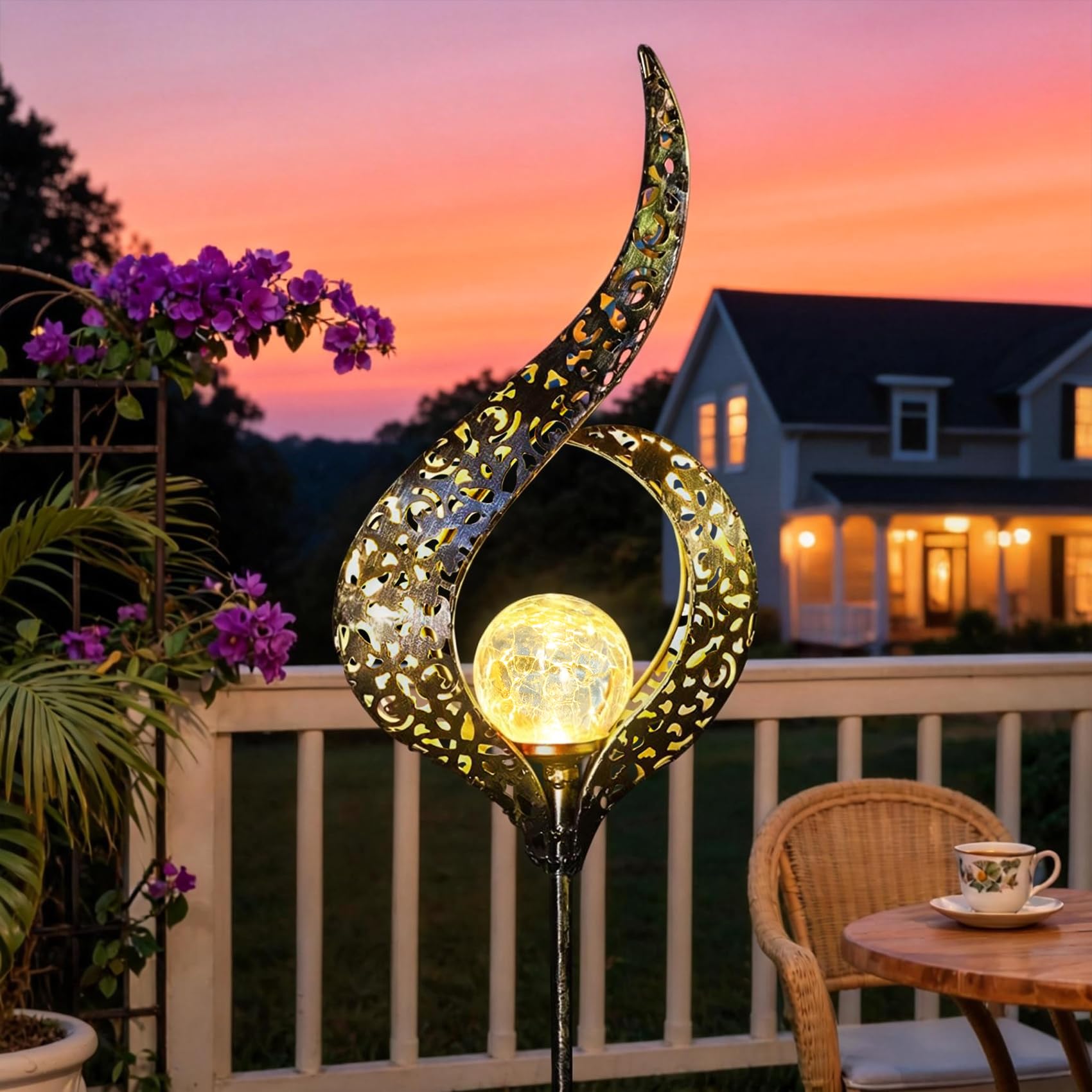 Crackle Glass Metal Flower Stake