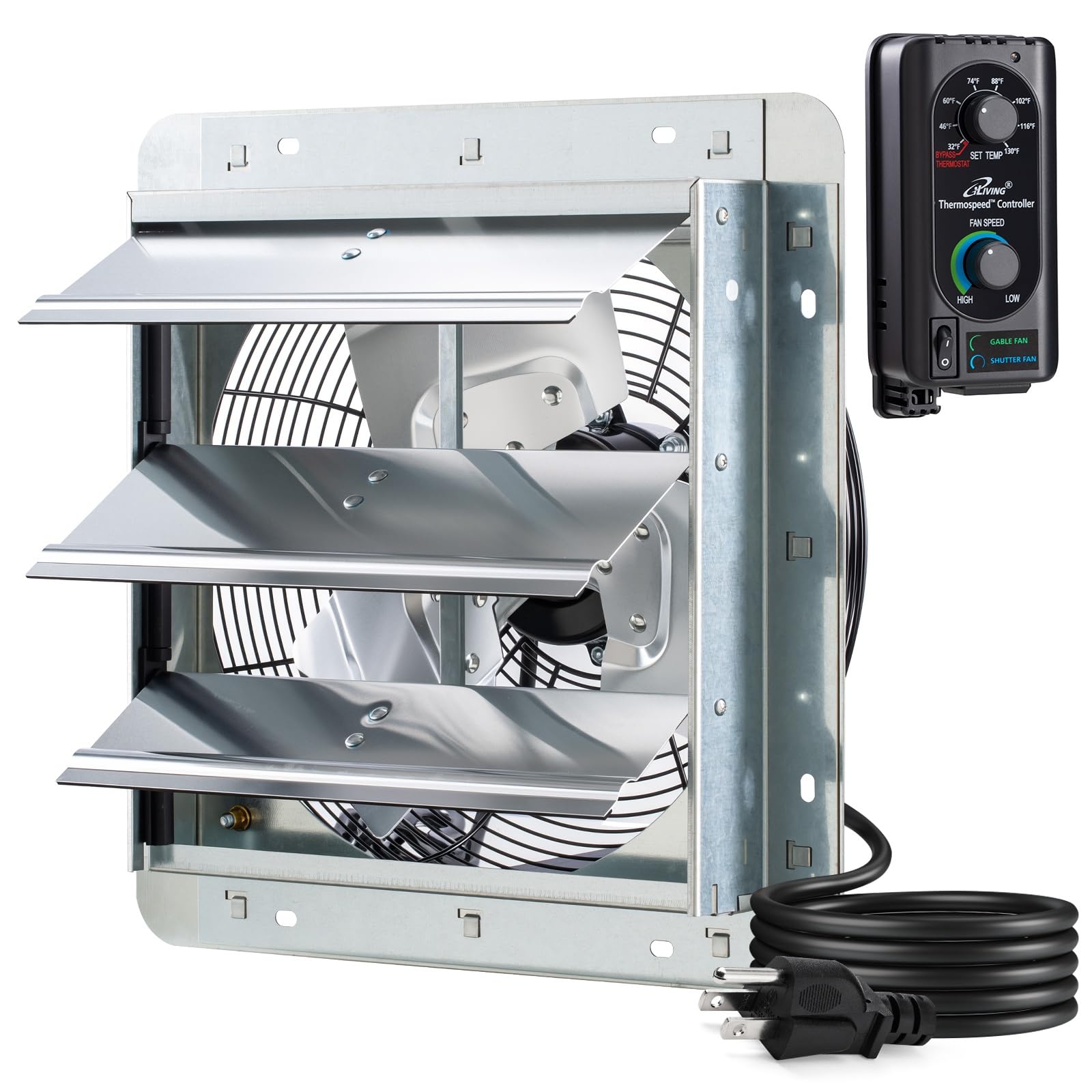 iLIVING 12" Wall Mounted Shutter Exhaust Fan, 960 CFM, Thermostat & Variable Speed