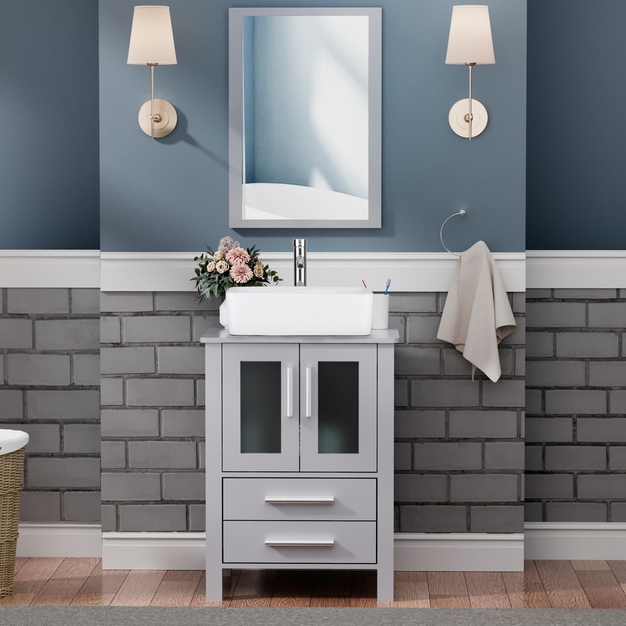 UEV 24" Grey Vanity with Ceramic Sink