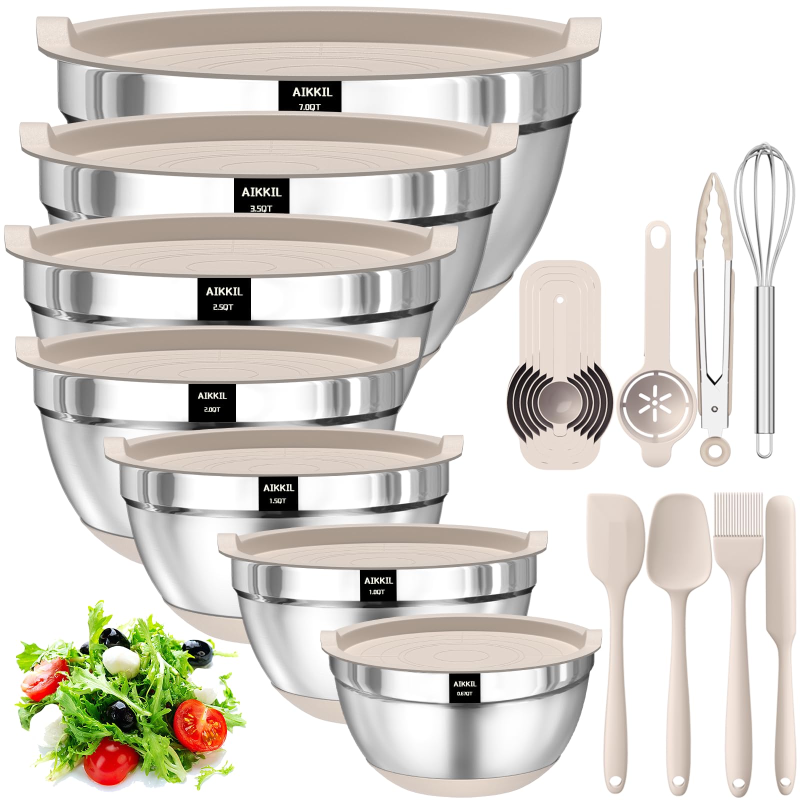 AIKKIL 7-Piece Stainless Steel Nesting Bowls