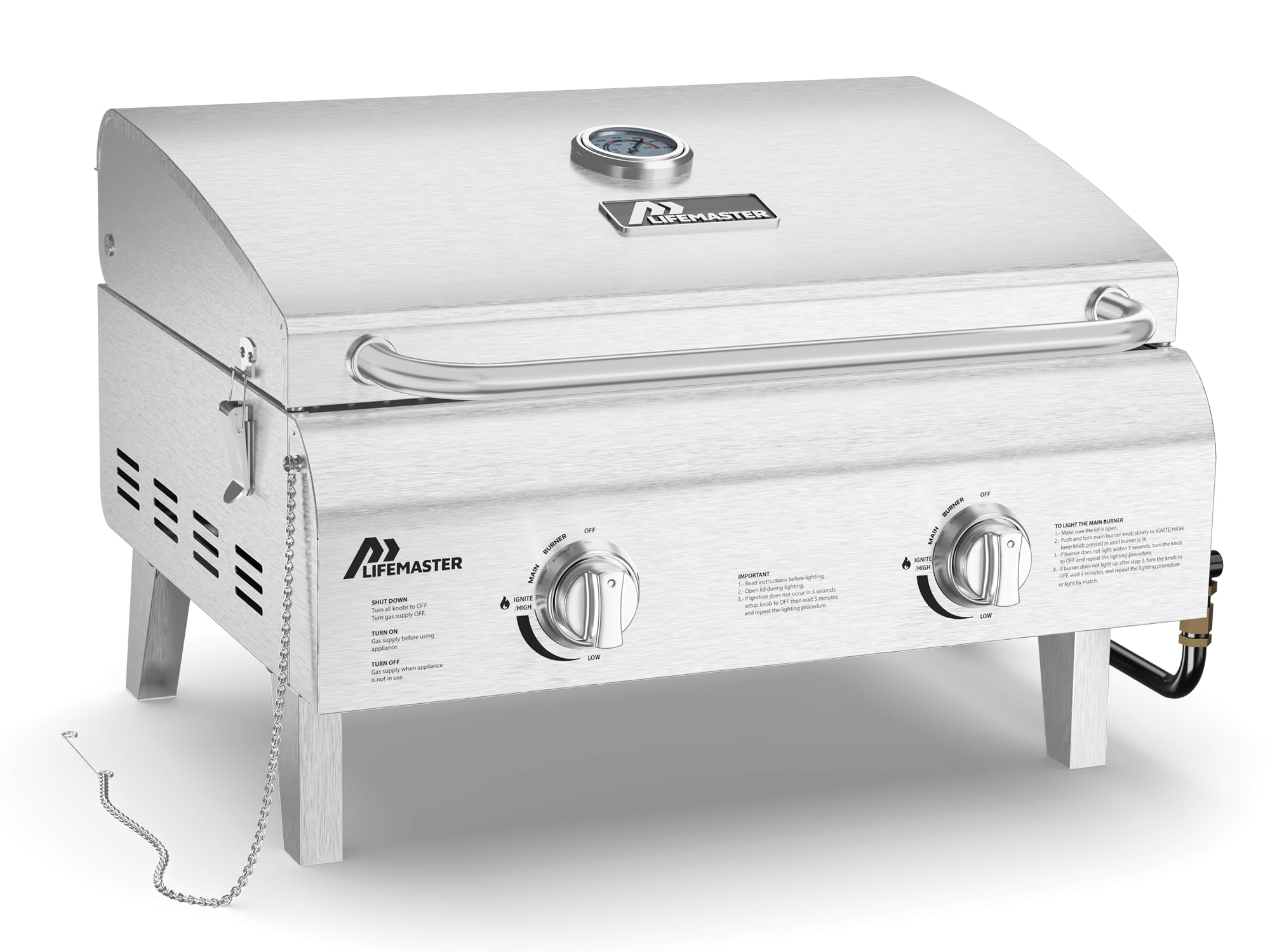 Lifemaster Portable Stainless Steel Gas Grill - 2 Burners