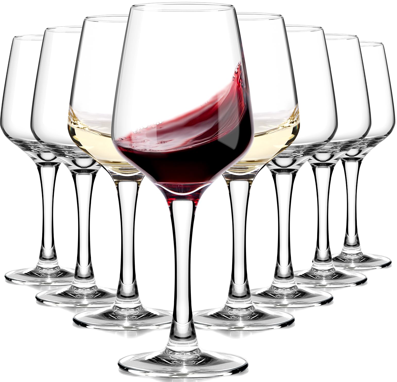 OJA Wine Glasses Set of 8, 12oz Red or White Wine Glasses, Thick, Clear, Long Stem