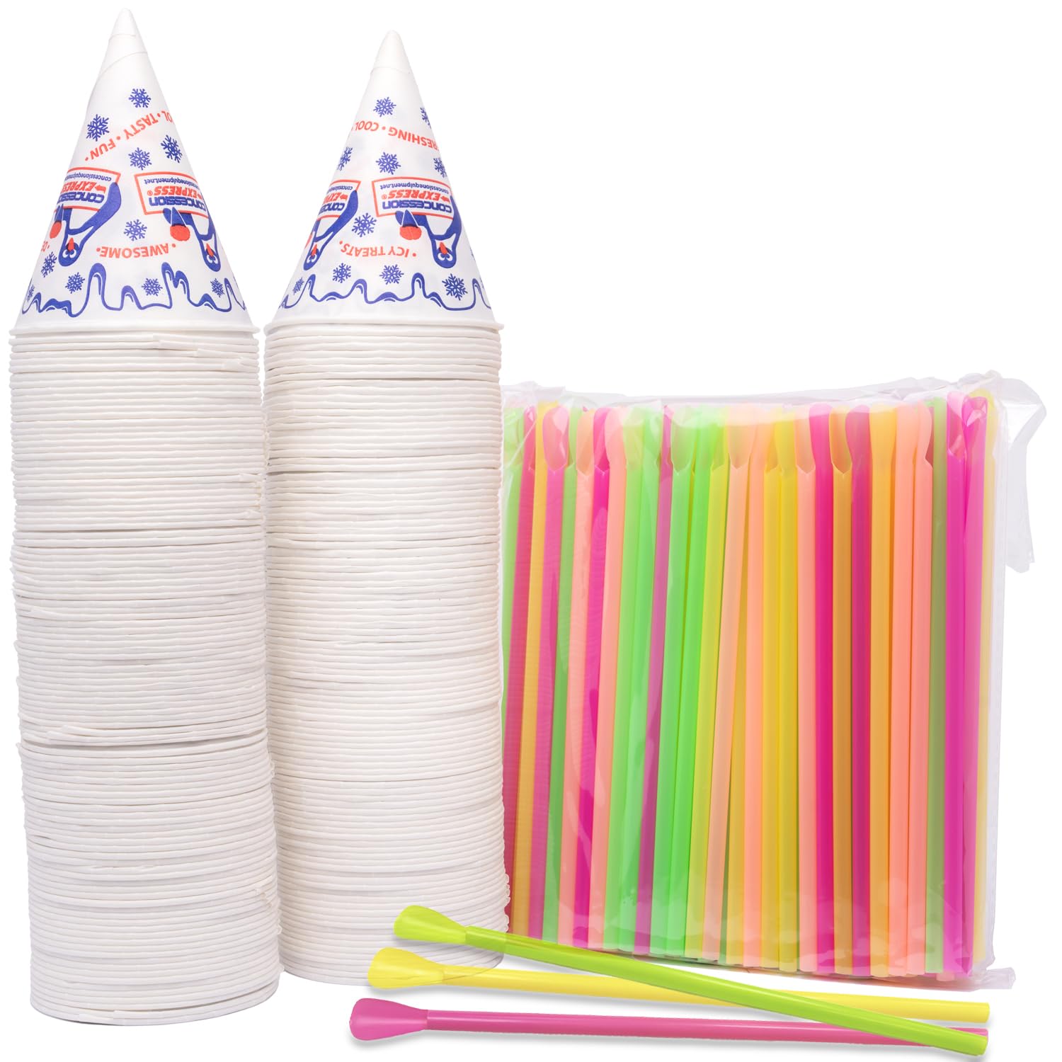 Snow Cone Cups & Spoon Straws (200 Pack)