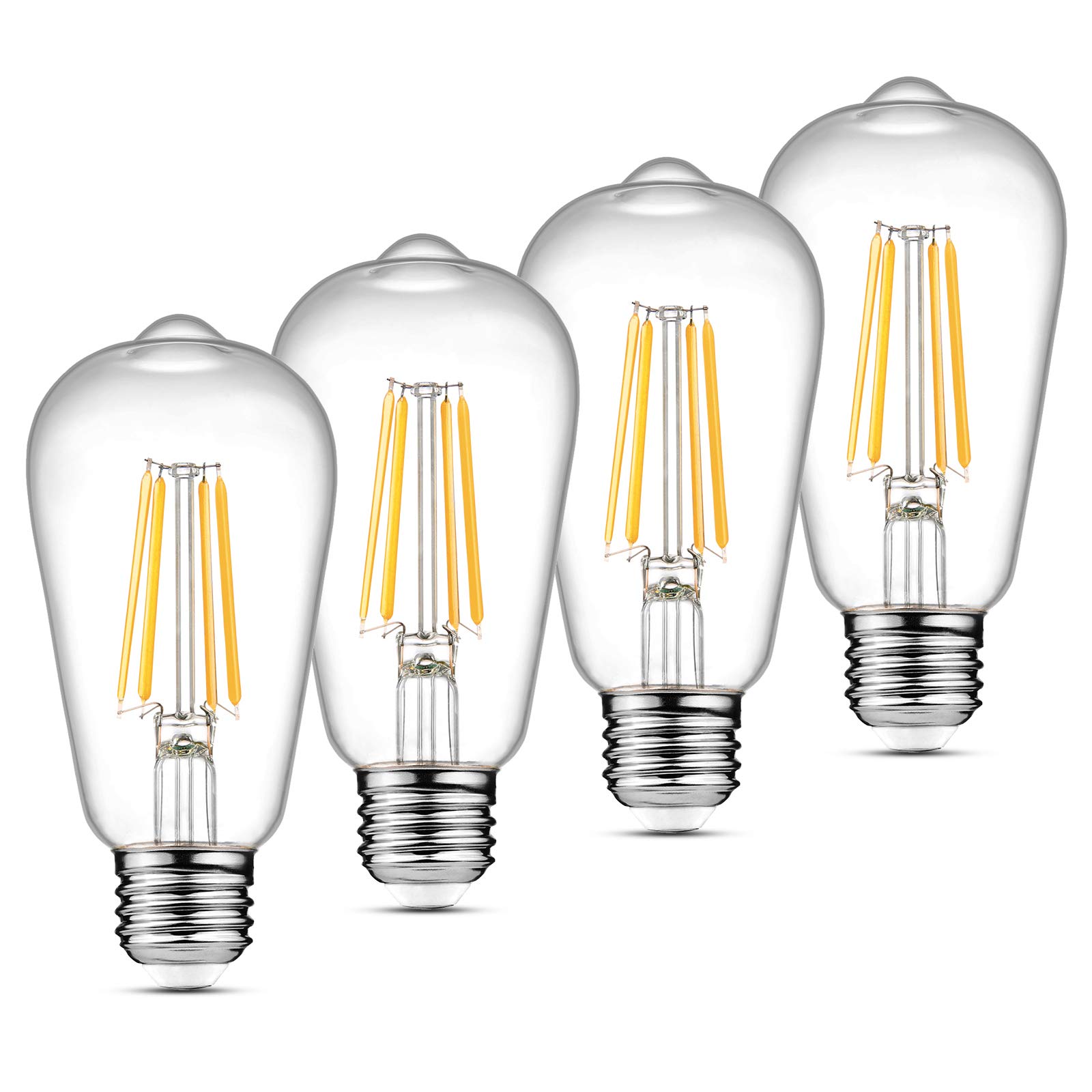 Ascher ST58 Vintage LED Edison Bulbs — 2700K Warm White, 700 Lumens (Pack of 4)