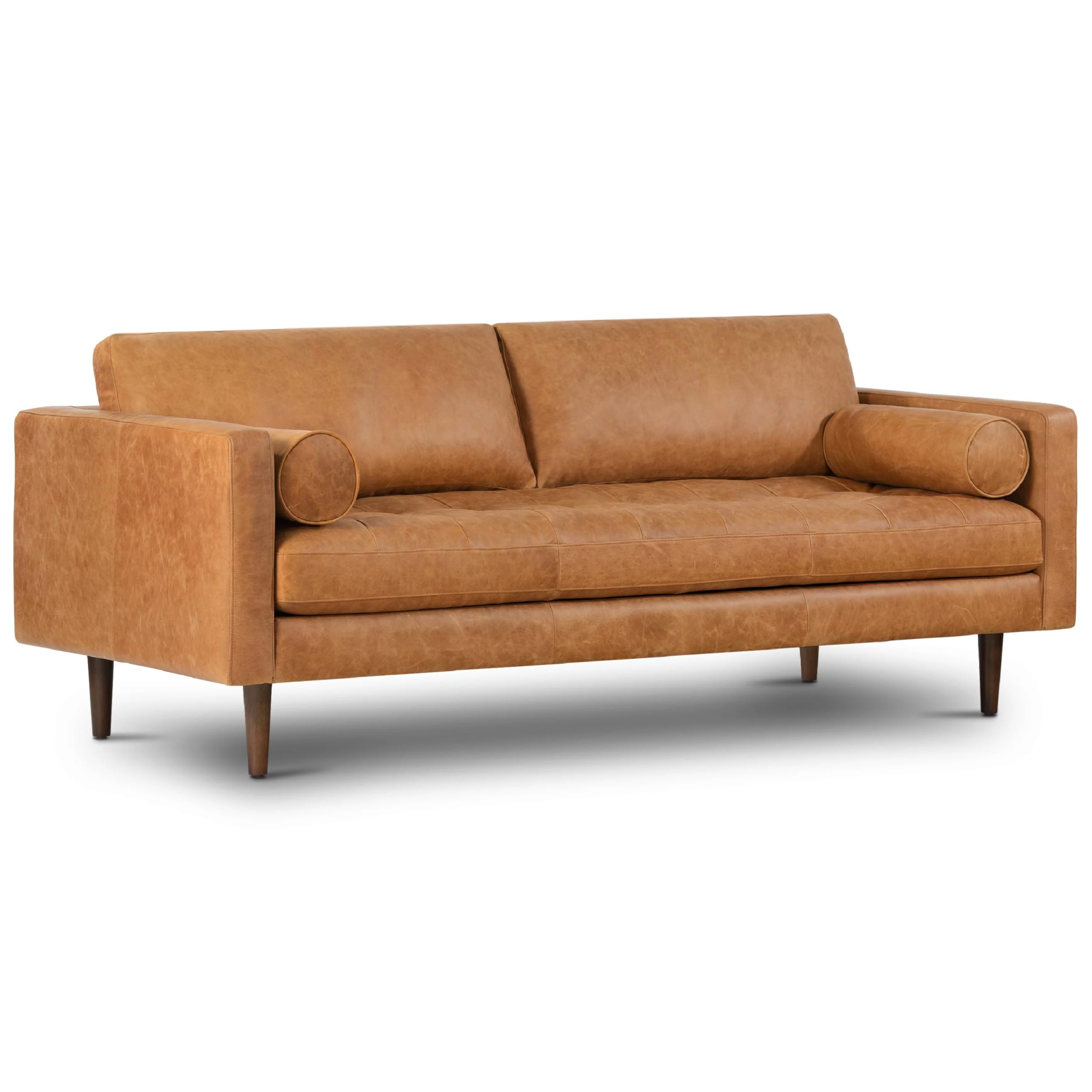 POLY & BARK Napa 88.5" Leather Sofa – Full-Grain Italian-Tanned Aniline Leather, Feather-Down Comfort, Solid Wood Frame, Walnut Legs, Cognac Tan Cognac Tan 88.5" Sofa