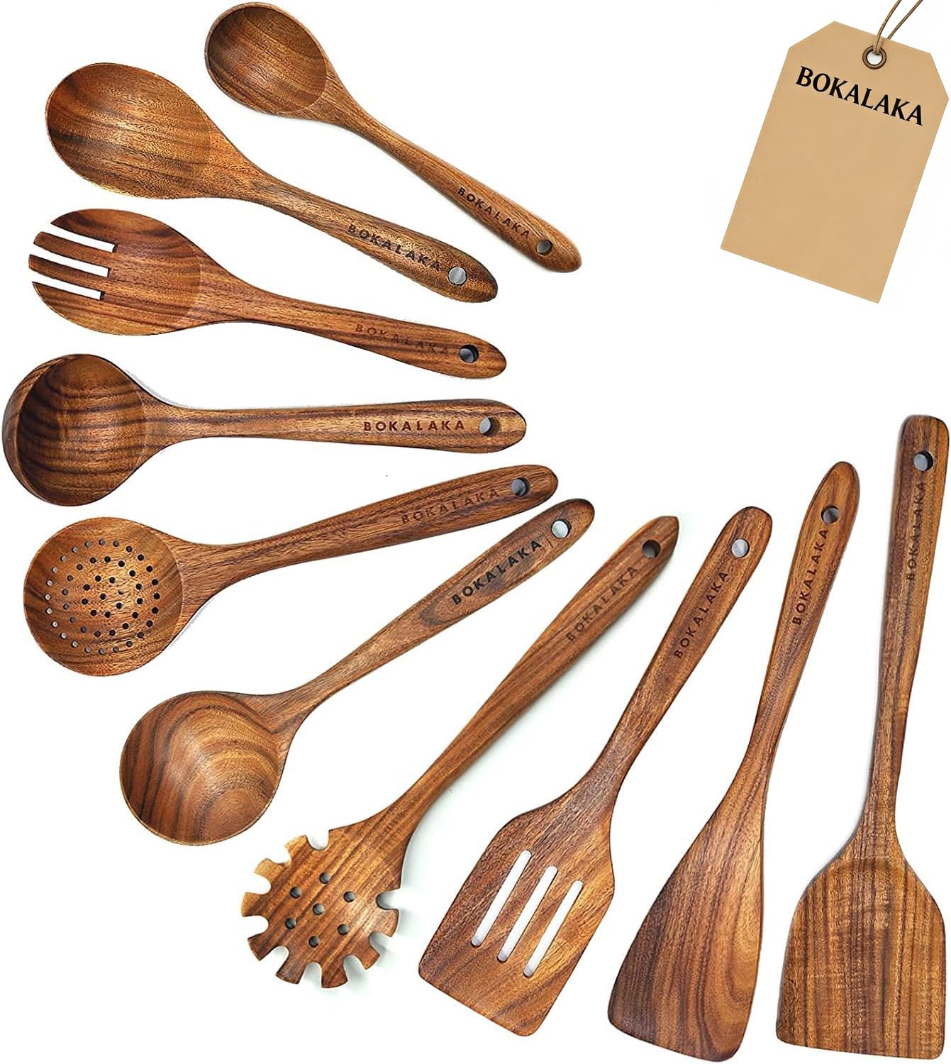 10-Piece Teak Wooden Utensil Set