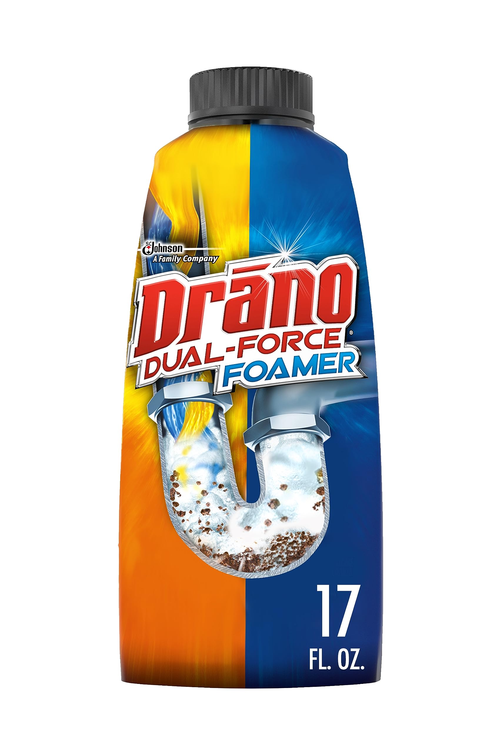 Drano Dual-Force Foamer Drain Clog Remover and Cleaner for Shower or Sink Drains, Unclogs and Removes Sources of Odor, 17 Fl Oz 17 Fl Oz (Pack of 1) Dual Force Foamer