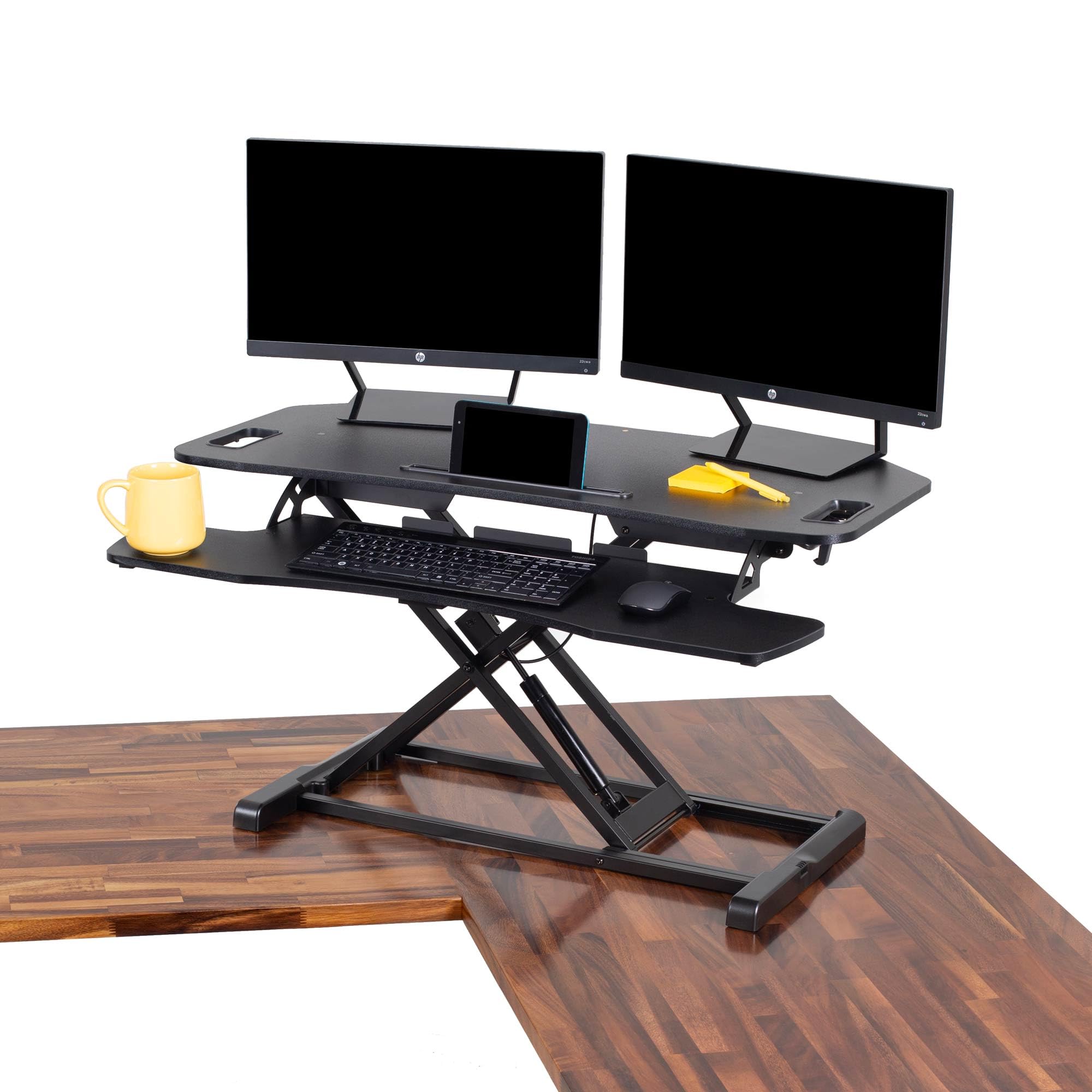 FlexPro Hero Corner 37" Standing Desk Converter — 2-Level Sit-to-Stand Workspace for Cubicles & L-Shaped Desks