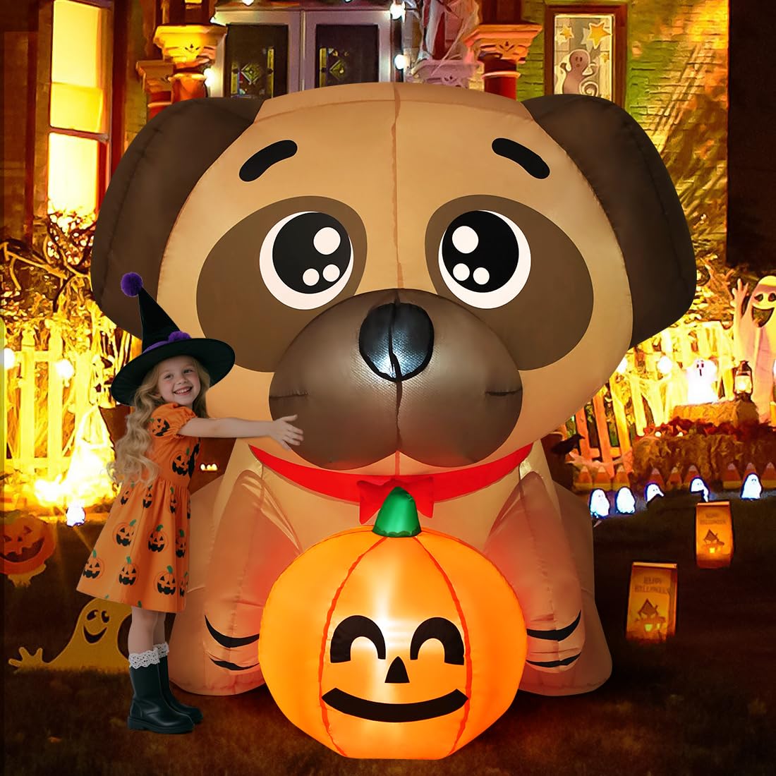 COMIN Pug with Pumpkin Inflatable