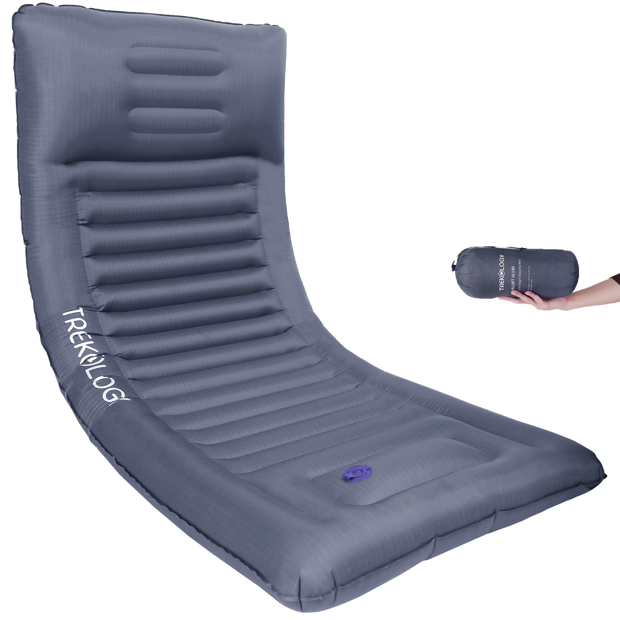TREKOLOGY Sleeping Pad — 4.9" Thick, Built‑in Pump, Integrated Neck Pillow