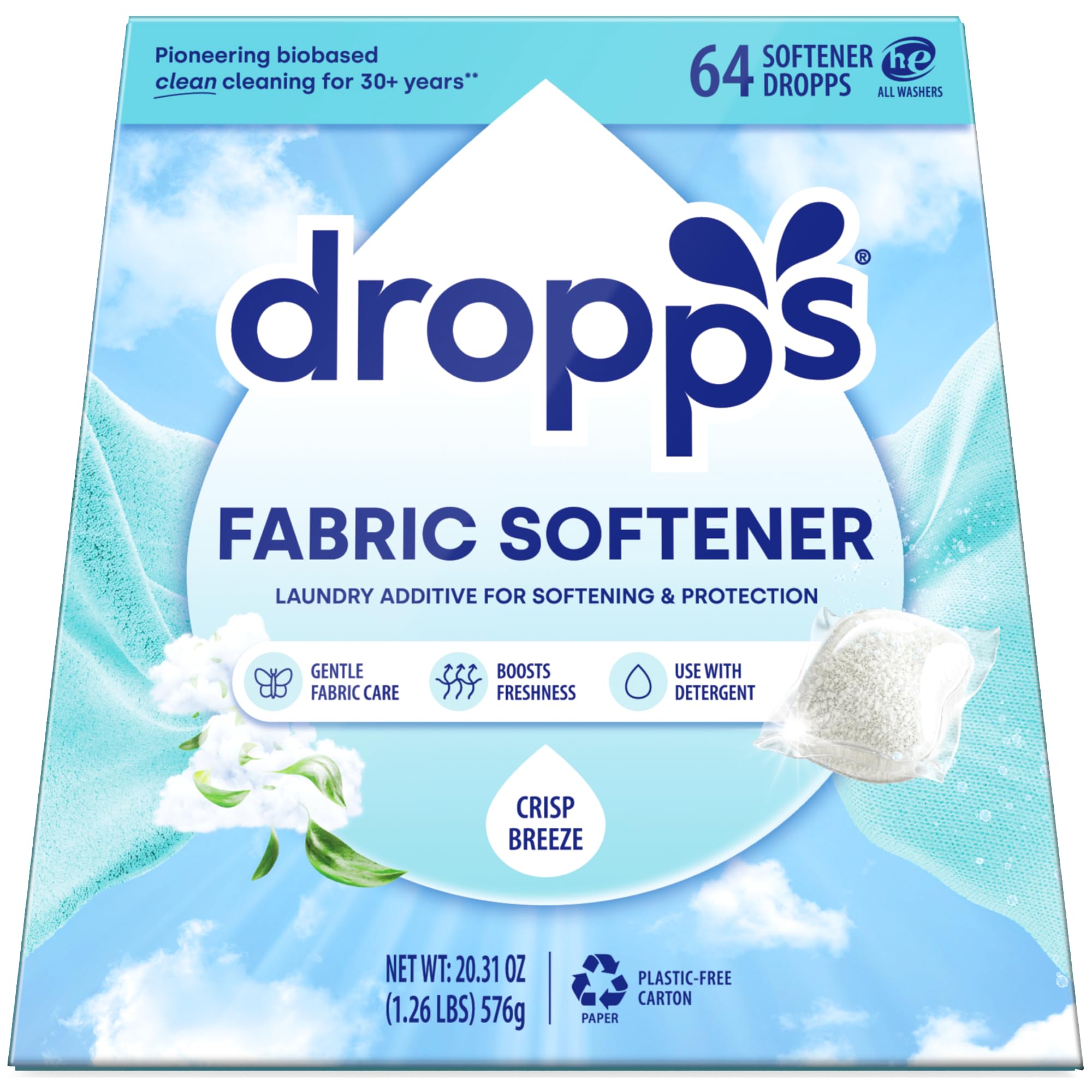 Dropps Fabric Softener Pods, Crisp Breeze (64 Count)