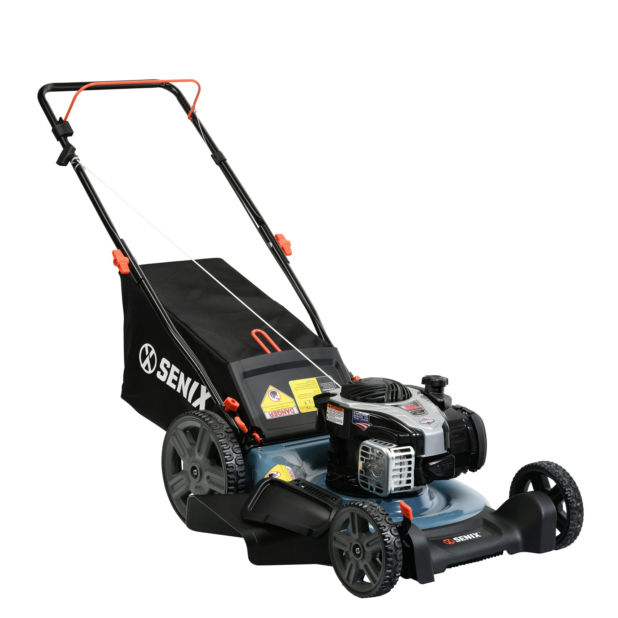 SENIX LSPG-M7 21'' Gas Push Lawn Mower, with 140 cc 4-Cycle Briggs & Stratton Engine, 3-in-1 Bagging, Mulching, and Side Discharge