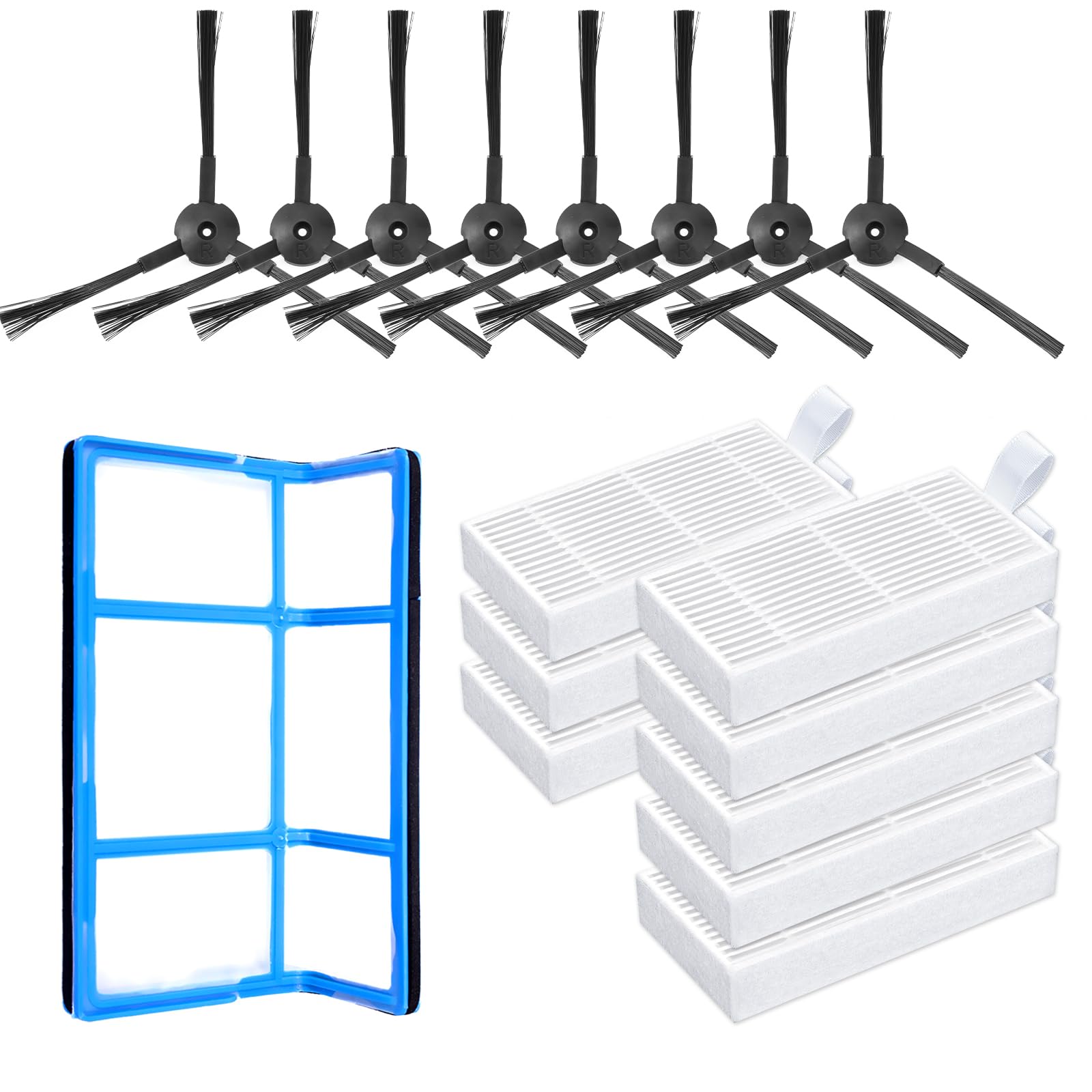 KEEPOW Robot Vacuum Replacement Parts for ILIFE V3 V3s V5 V5s V5s pro Robot Vacuum Cleaner, 1 Primary Filter+8 Pro Robot Vacuum Cleaner Filters+8 Side Brushes, 17 Pack 1+8+8 Pack