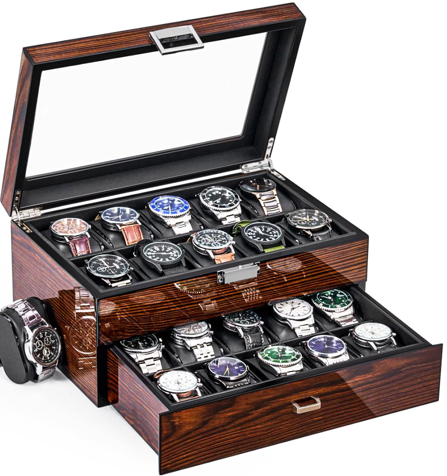 Bewishome 20-Slot Wooden Watch Box
