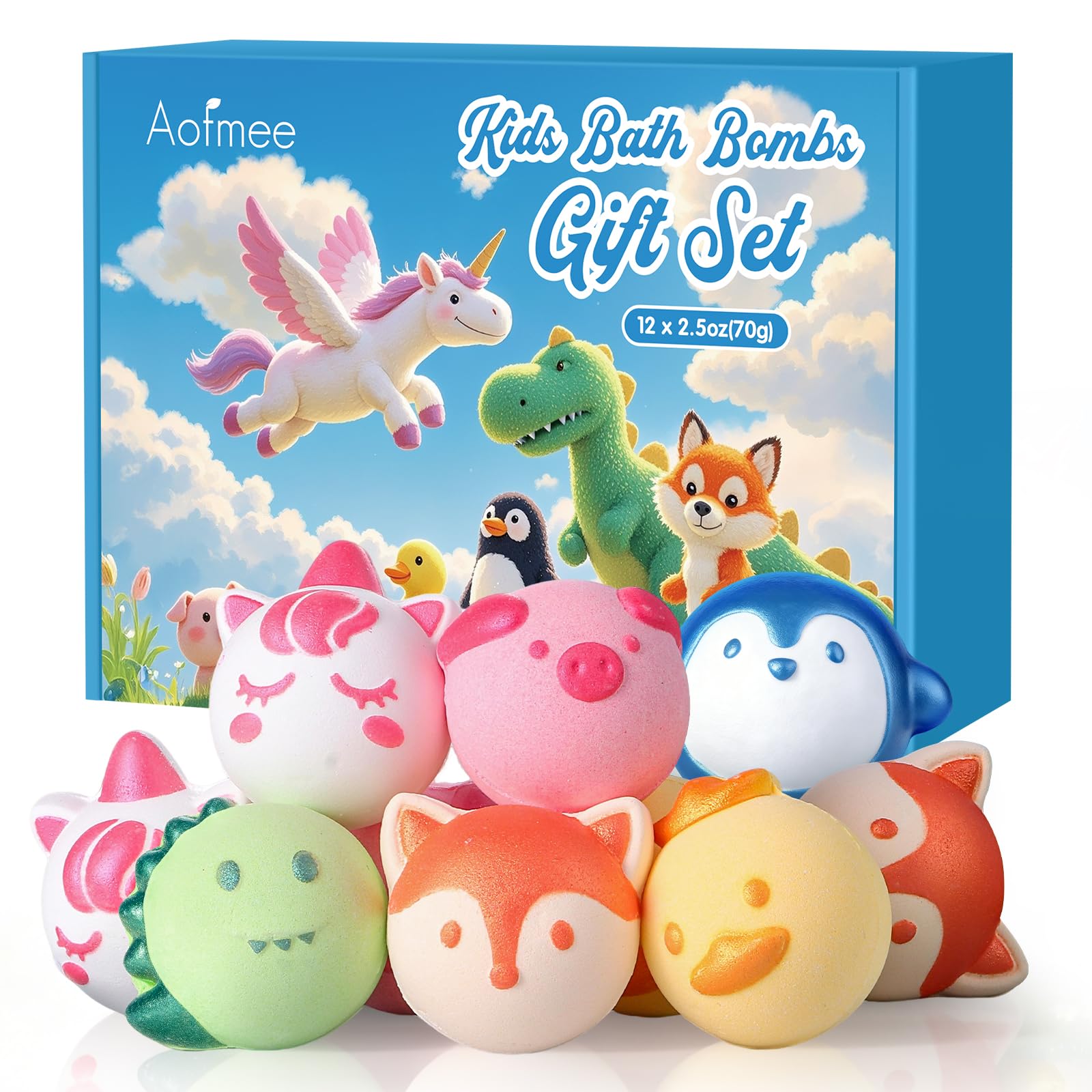 Aofmee Kids Bath Bombs — Animal Shapes (12-pack)