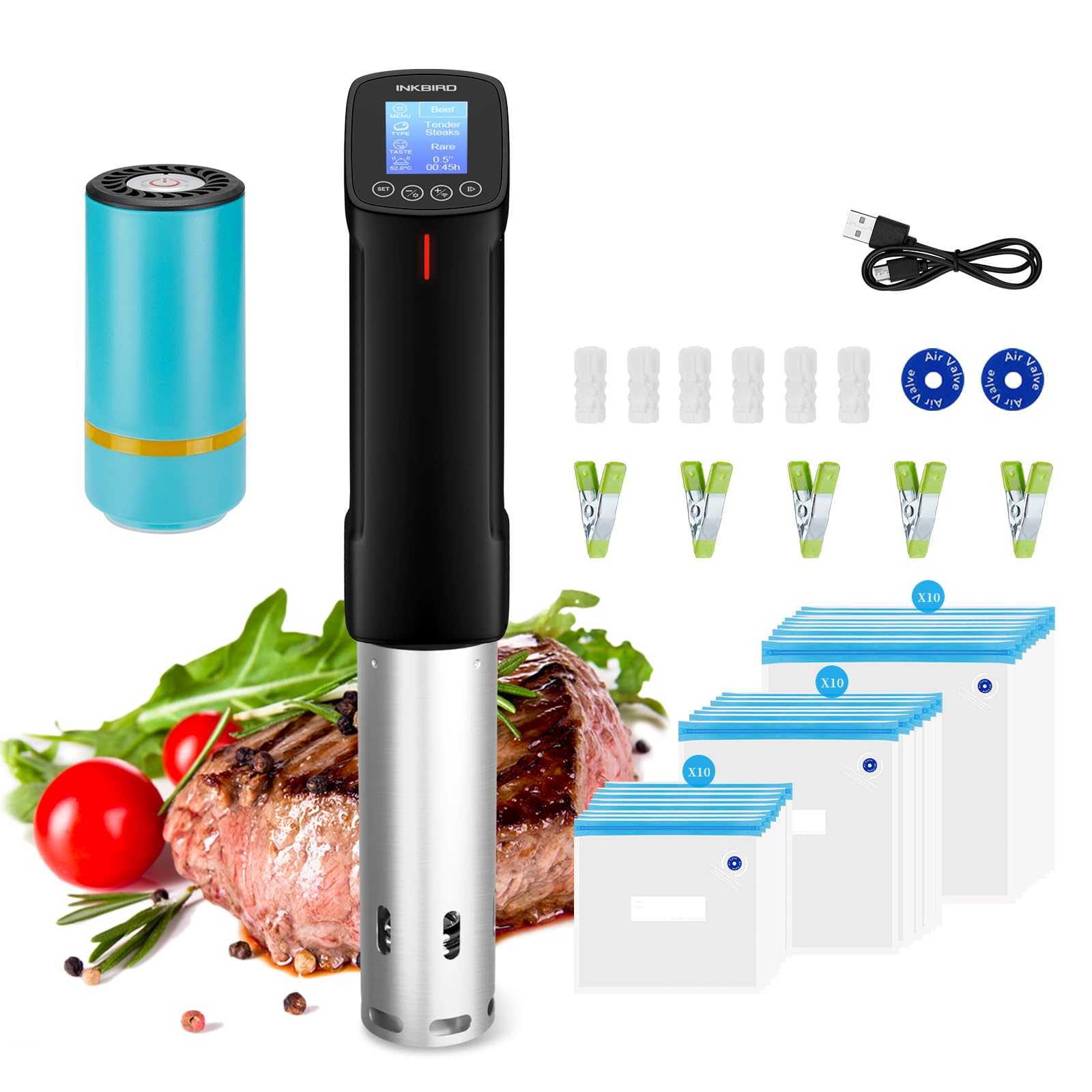 INKBIRD WIFI Sous Vide Cooker & 44PCS Vacuum Sealer Pump Starter Kit