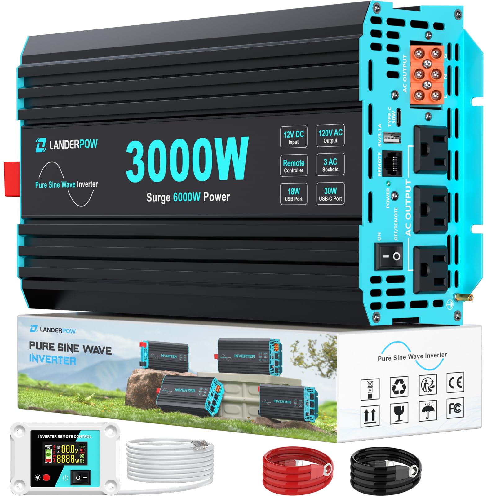 LANDERPOW 3000W Pure Sine Wave Inverter