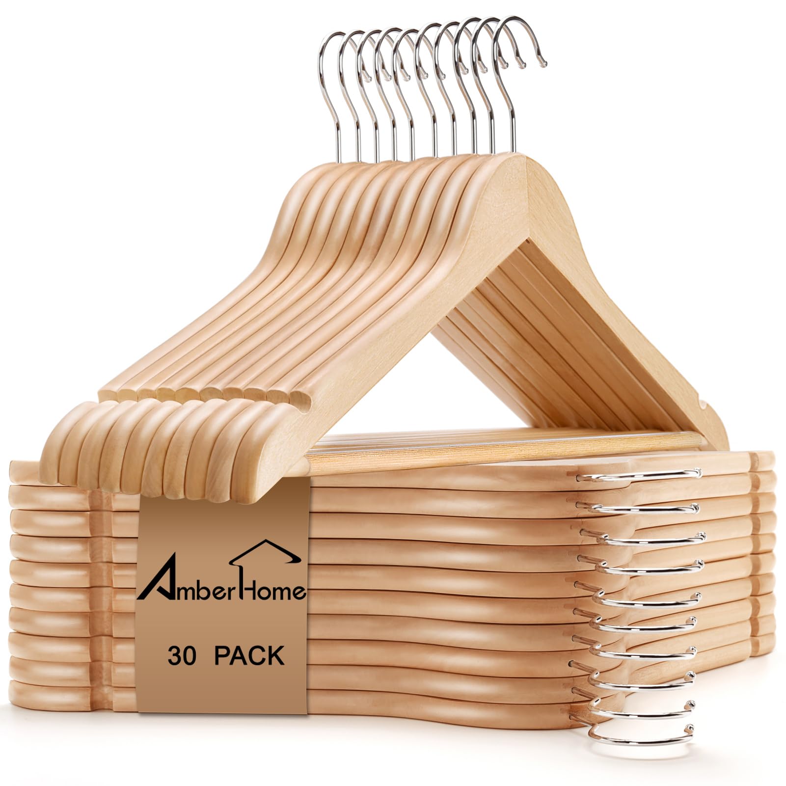 Amber Home Wooden Hangers (30 Pack)