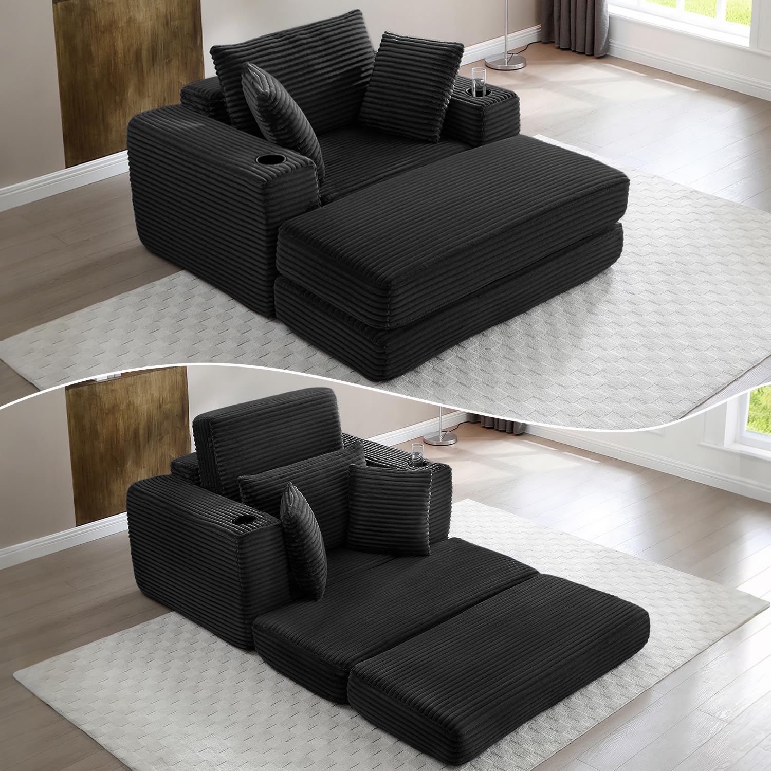 HANXIN Corduroy Convertible Chaise Lounge