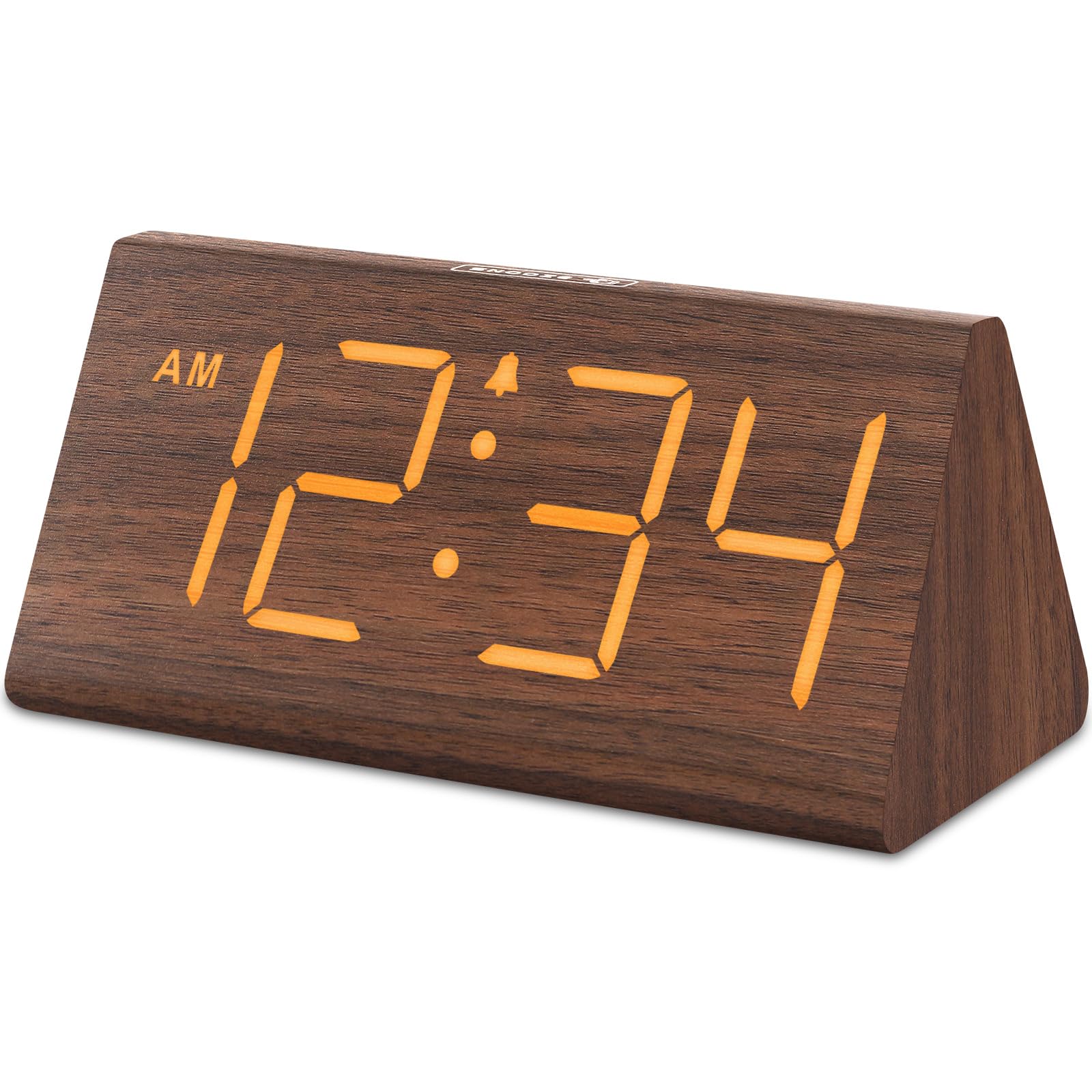 DreamSky Wooden Digital Alarm Clocks for Bedrooms - Electric Desk Clock with Large Numbers, USB Port, Loud Alarm for Heavy Sleepers, Adjustable Volume, Dimmer, Snooze, DST, Wood Décor, Adapter Powered Brown (Plug-in)