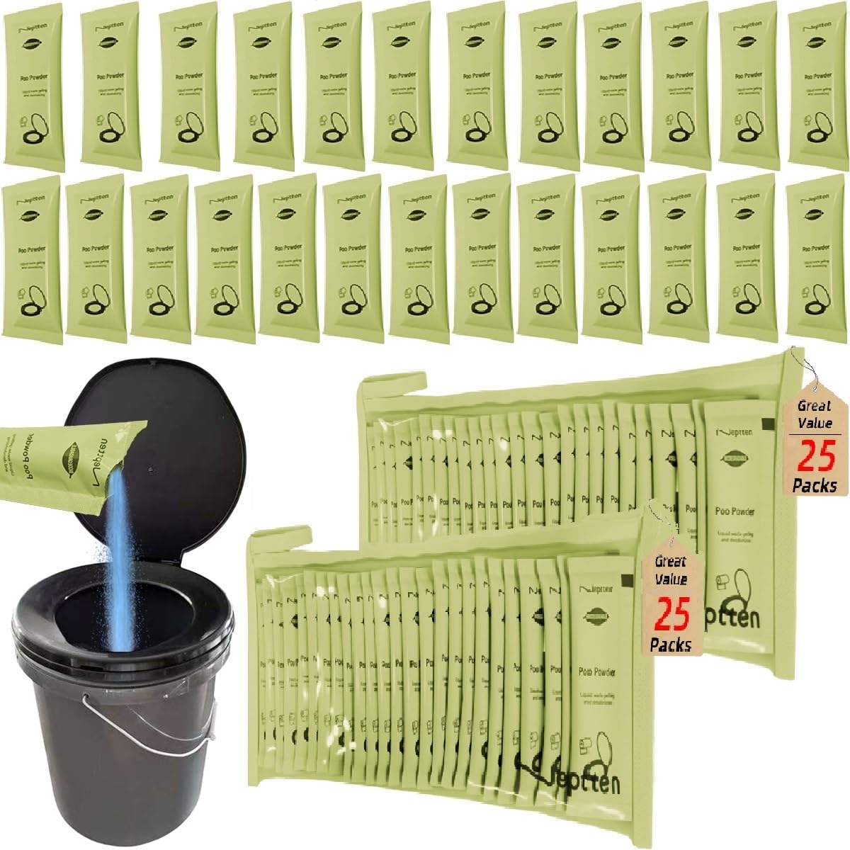 Portable Toilet Powder. Outdoor Toilet. Neutralize Odor/Fast-Acting Gel. Safe & Easy to use. Emergency Toilet Chemicals. Porta Potty Chemicals Degradable. Go with Porta Potty for Camping 2 Pack
