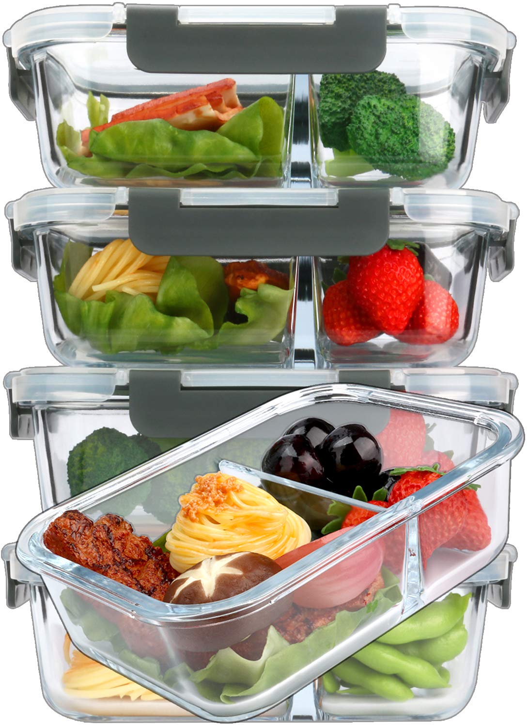 M MCIRCO [5-Pack,36 Oz] Glass Meal Prep Containers 2 Compartments