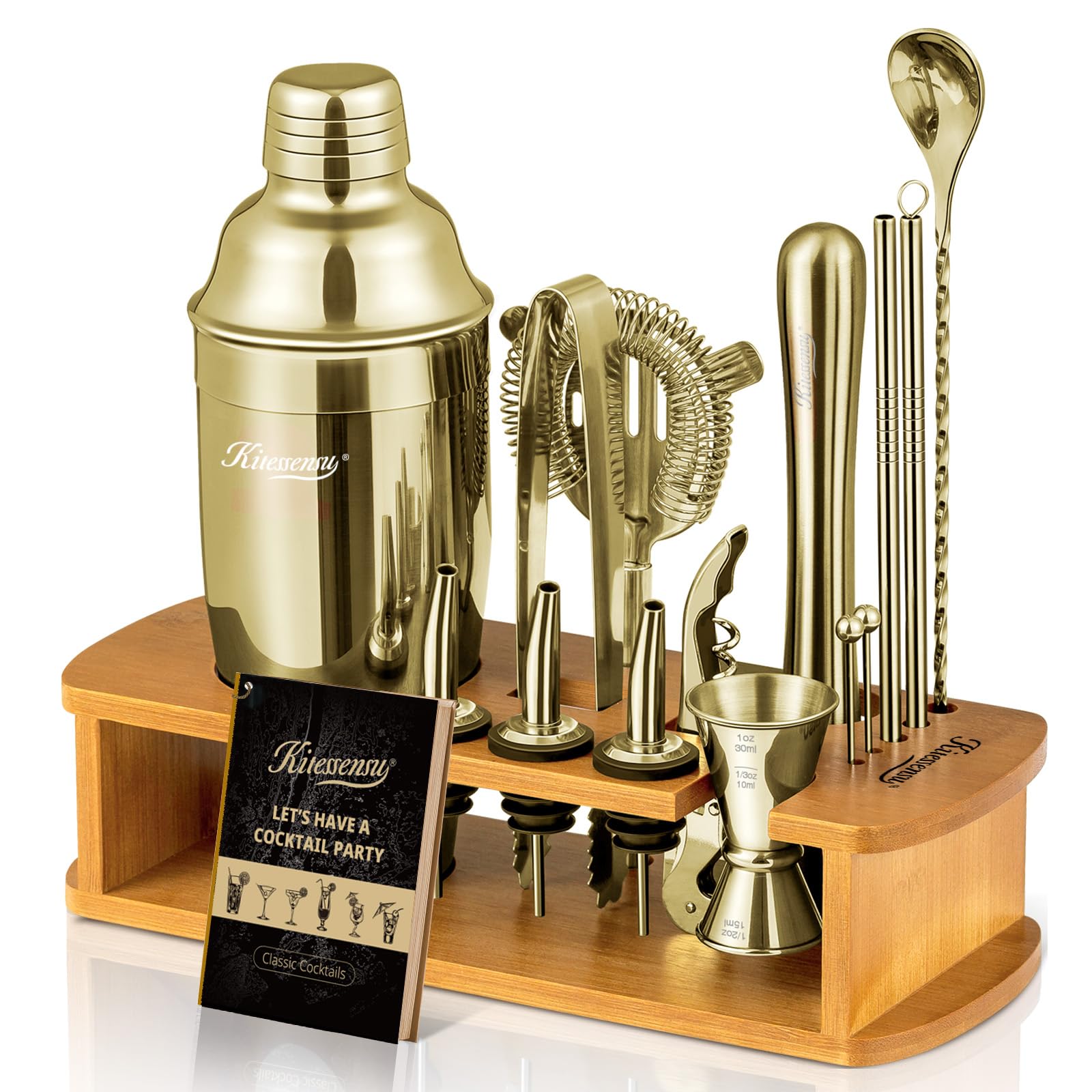 KITESSENSU 15-Piece Cocktail Shaker Set with Stand — Champagne Gold