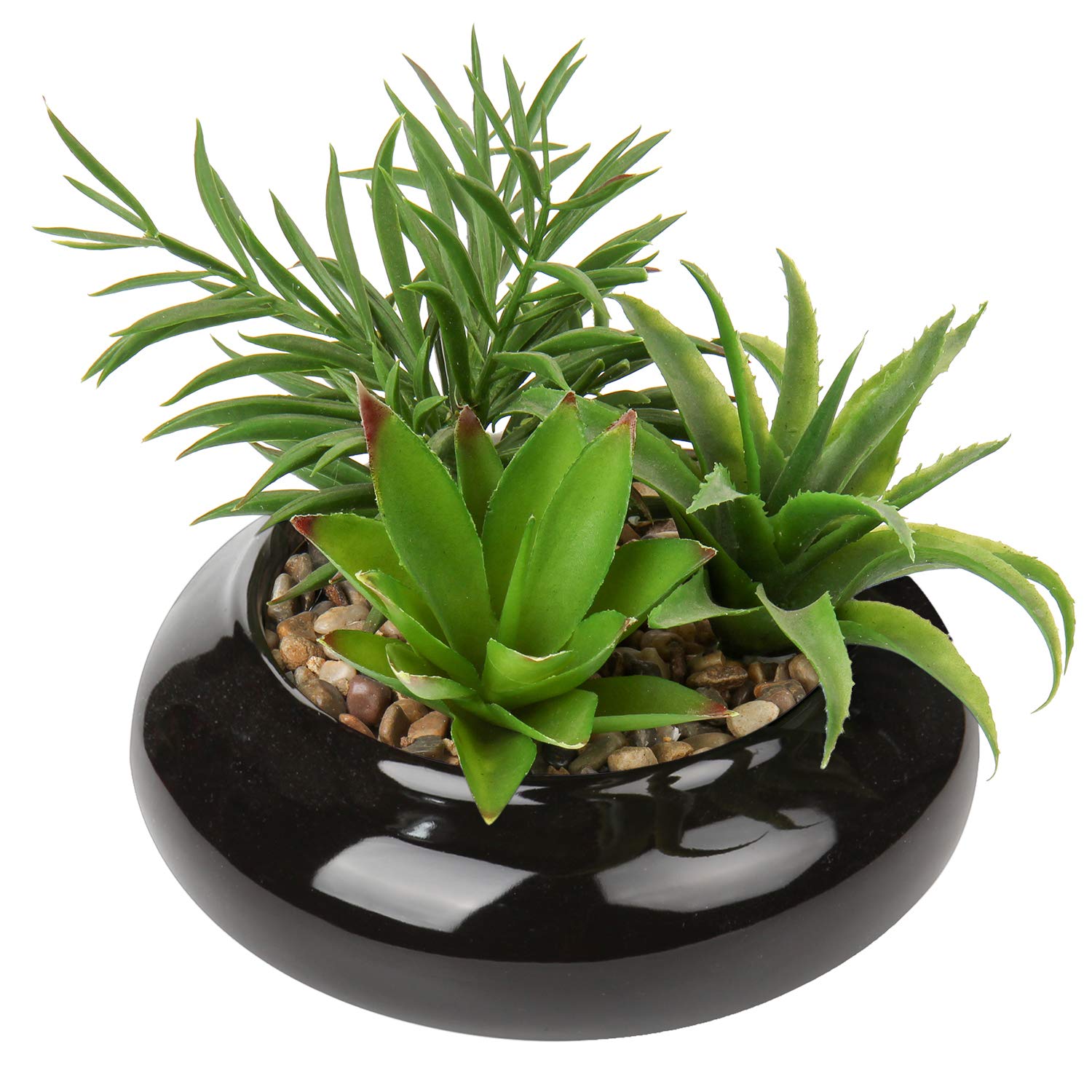 Hollyone Large Artificial Succulent in Black Ceramic Pot