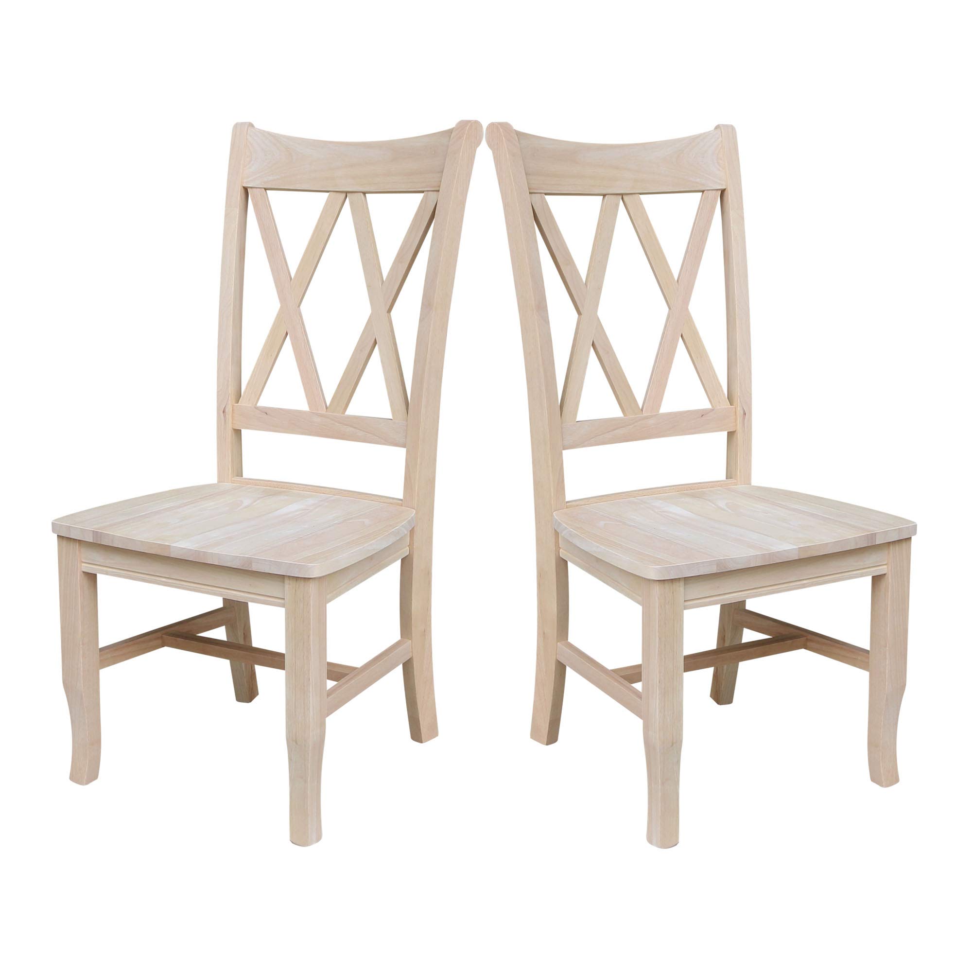 IC International Concepts Double X-Back Dining Chairs, Unfinished Solid Wood (Set of 2)