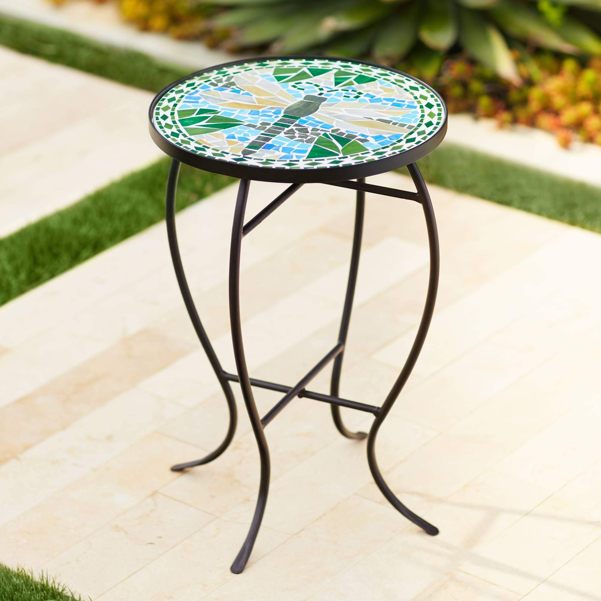 Teal Island Dragonfly Mosaic Side Table