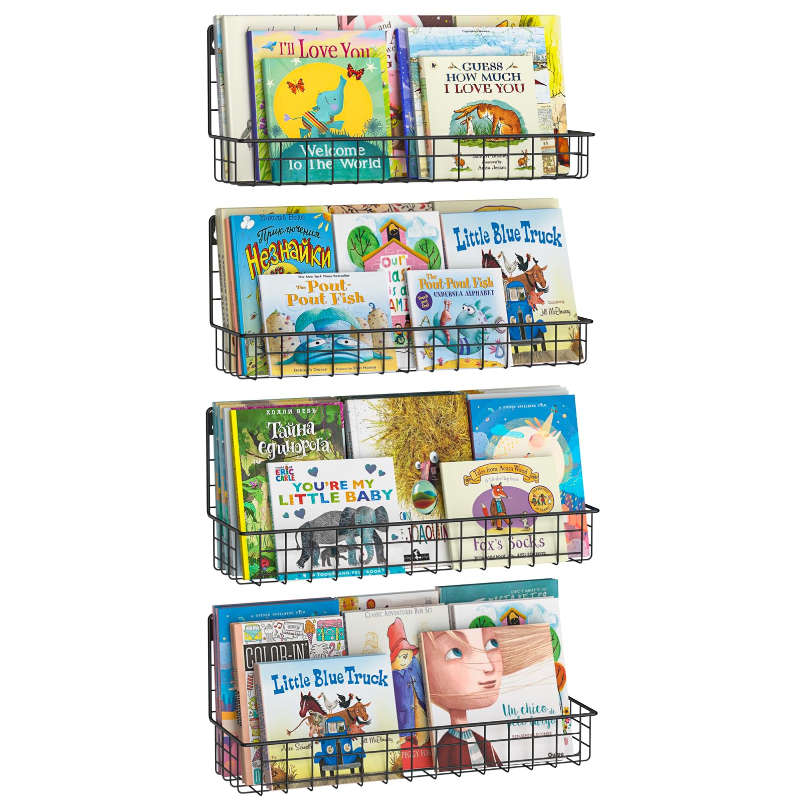 X-cosrack 4-Pack Wall-Mounted Kids Bookshelves