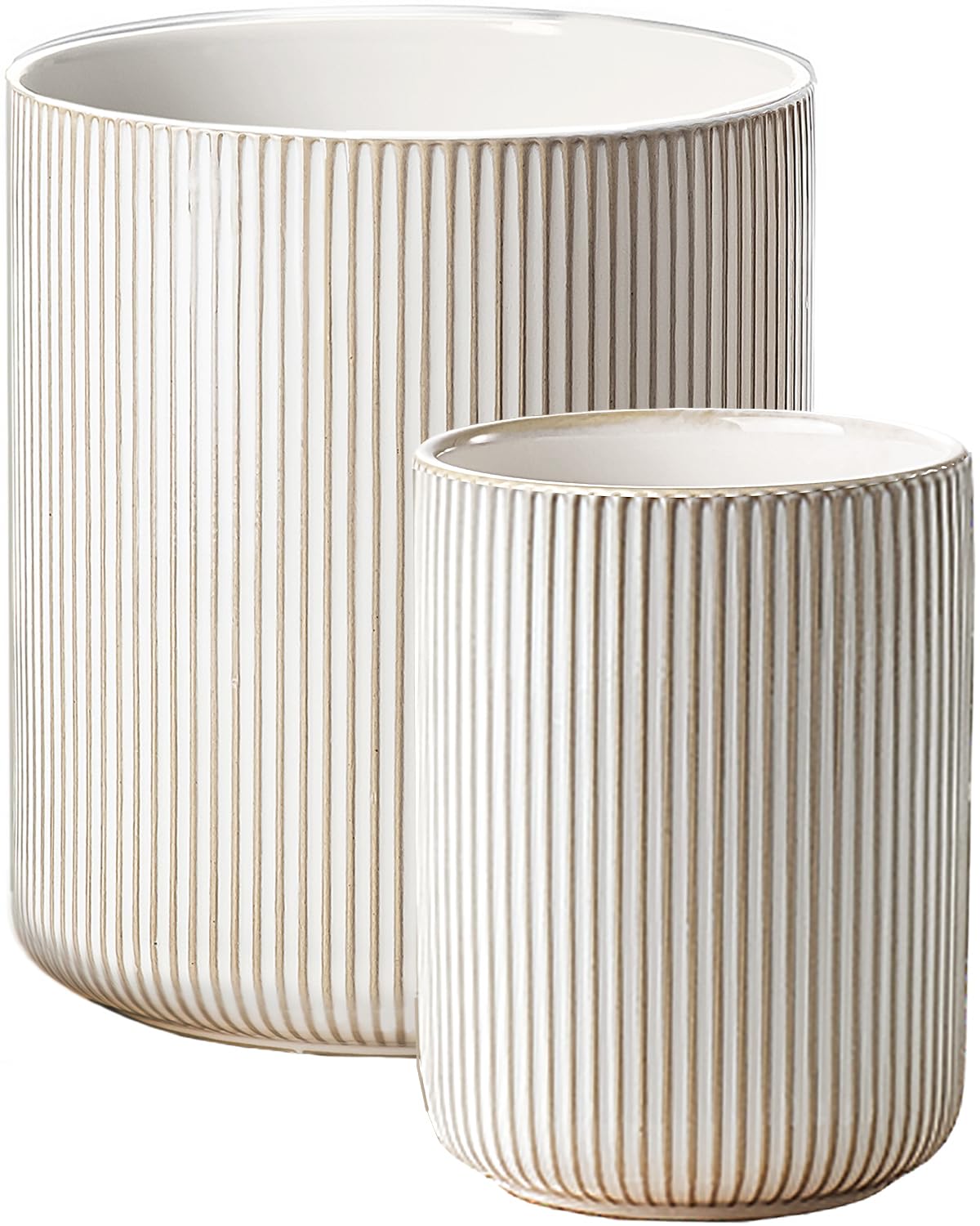 getstar Large Rotating Utensil Holder for Kitchen Counter, 7.2" + 5.4" Ceramic Utensils Crocks Set for Countertop - Rotating Ceramic Utensil Crocks (White)