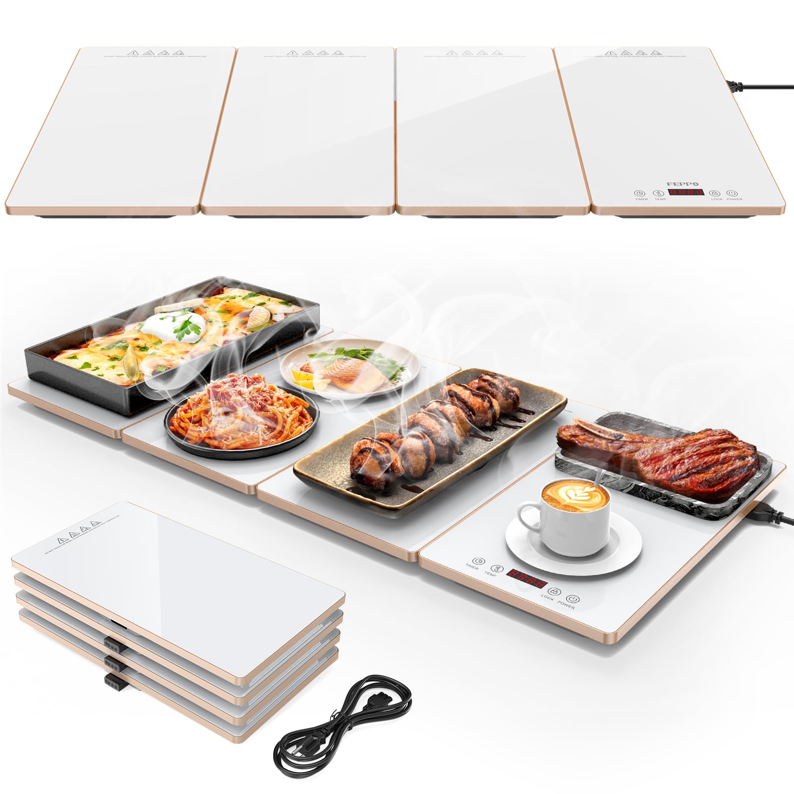 FEPPO 4‑in‑1 Modular Warming Tray (33 x 15, Glass)