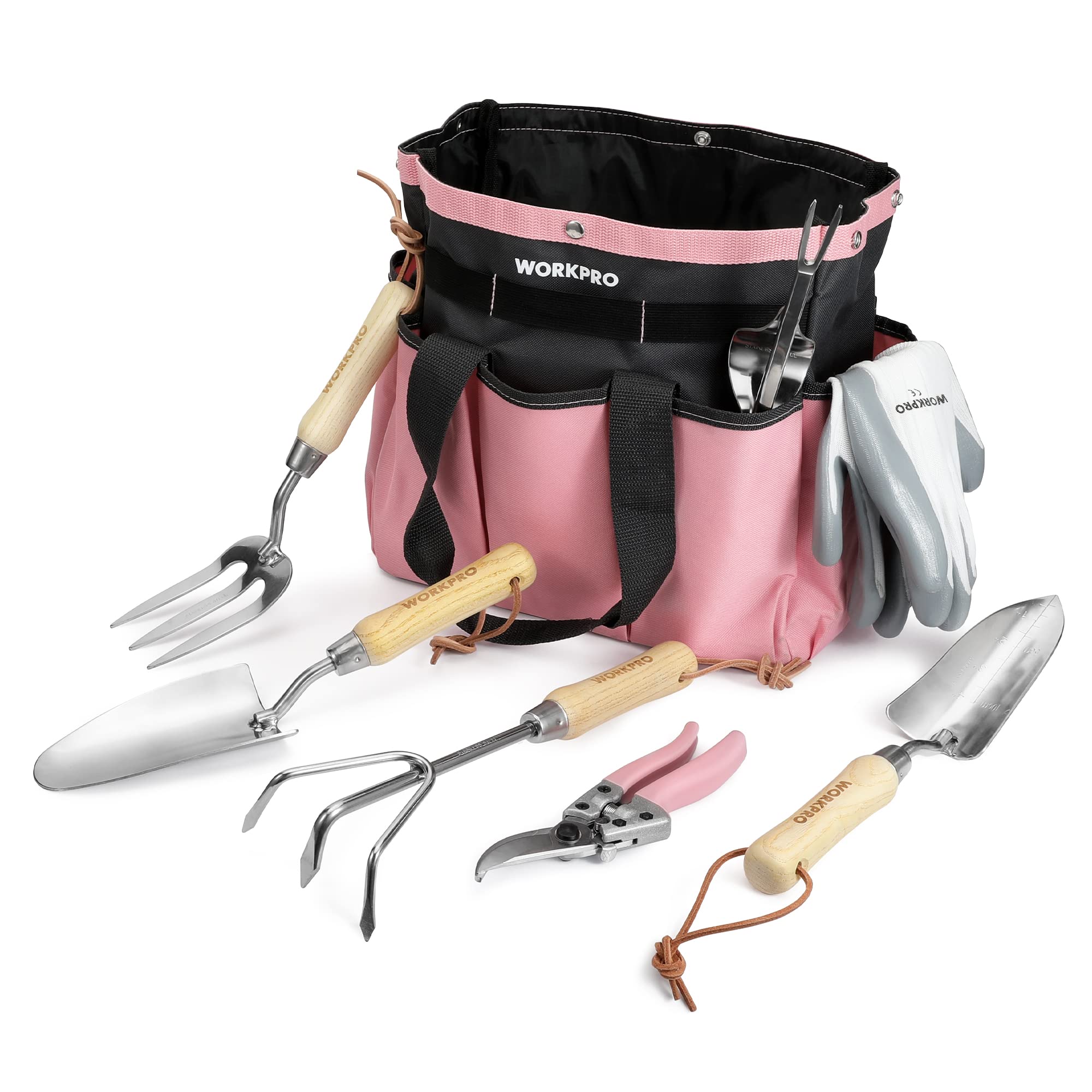 WORKPRO 8-Piece Pink Garden Tool Set with Tote and Gloves