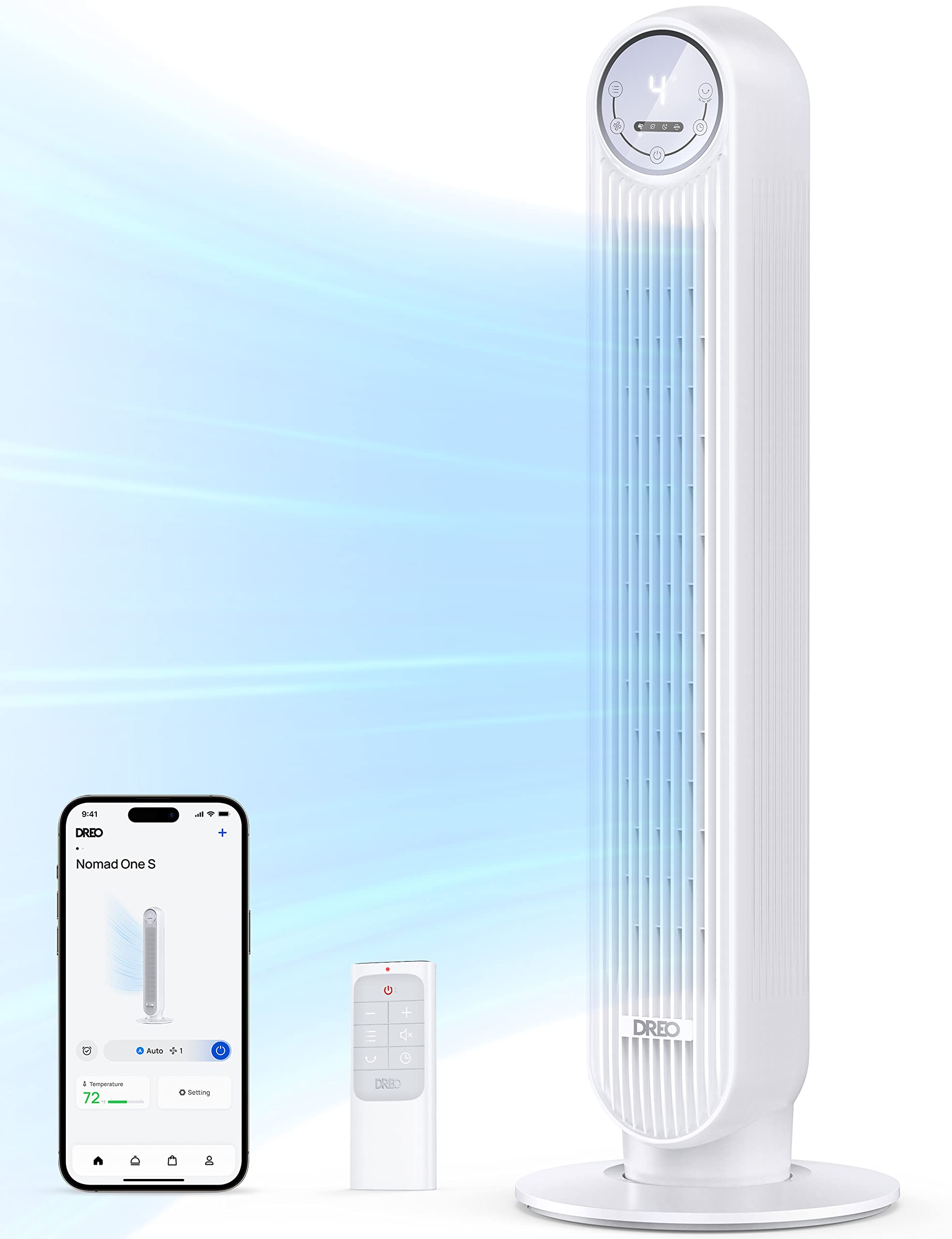 DREO Smart Tower Fan (Wi‑Fi & Voice Control) — White