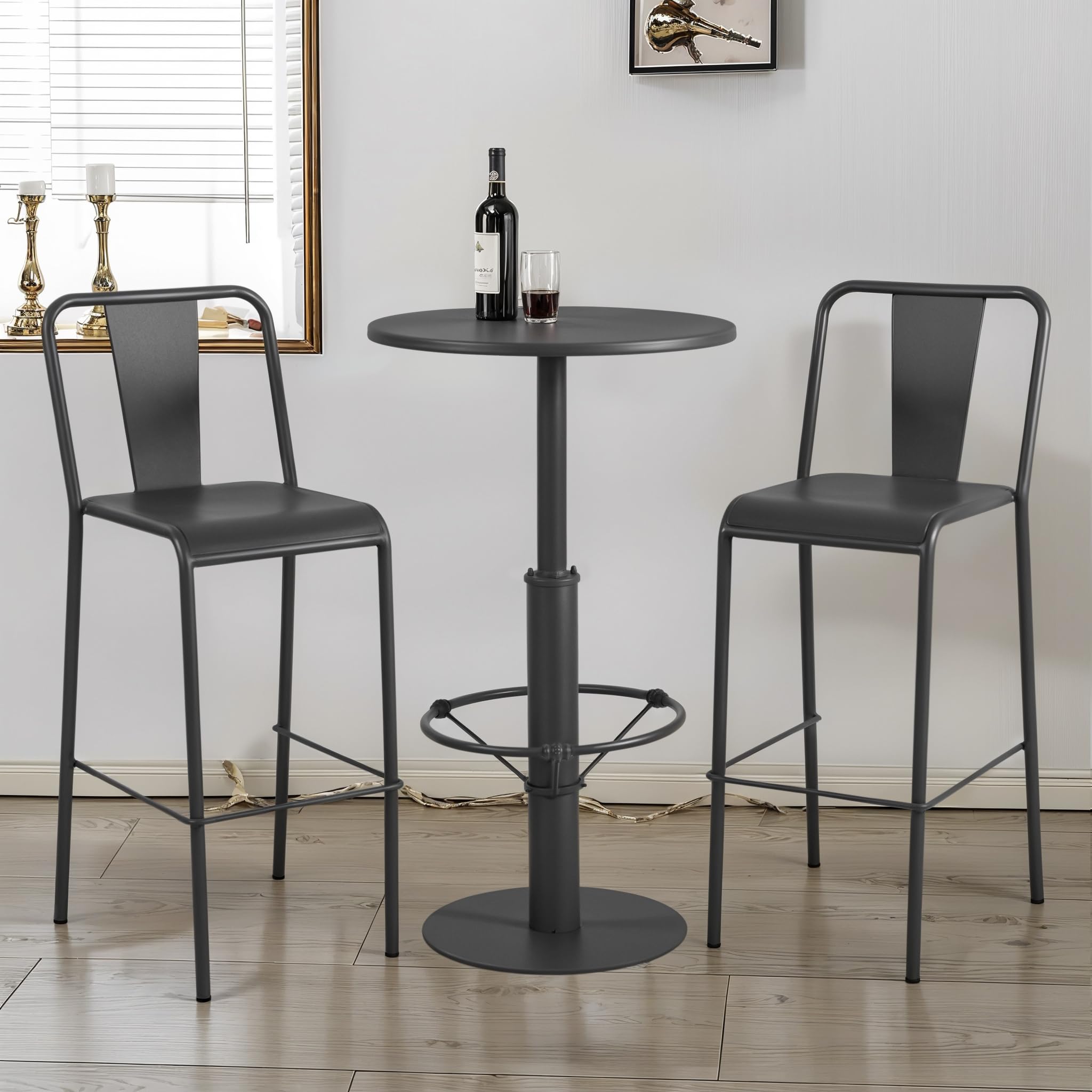 3-Piece Black Metal Bistro Set