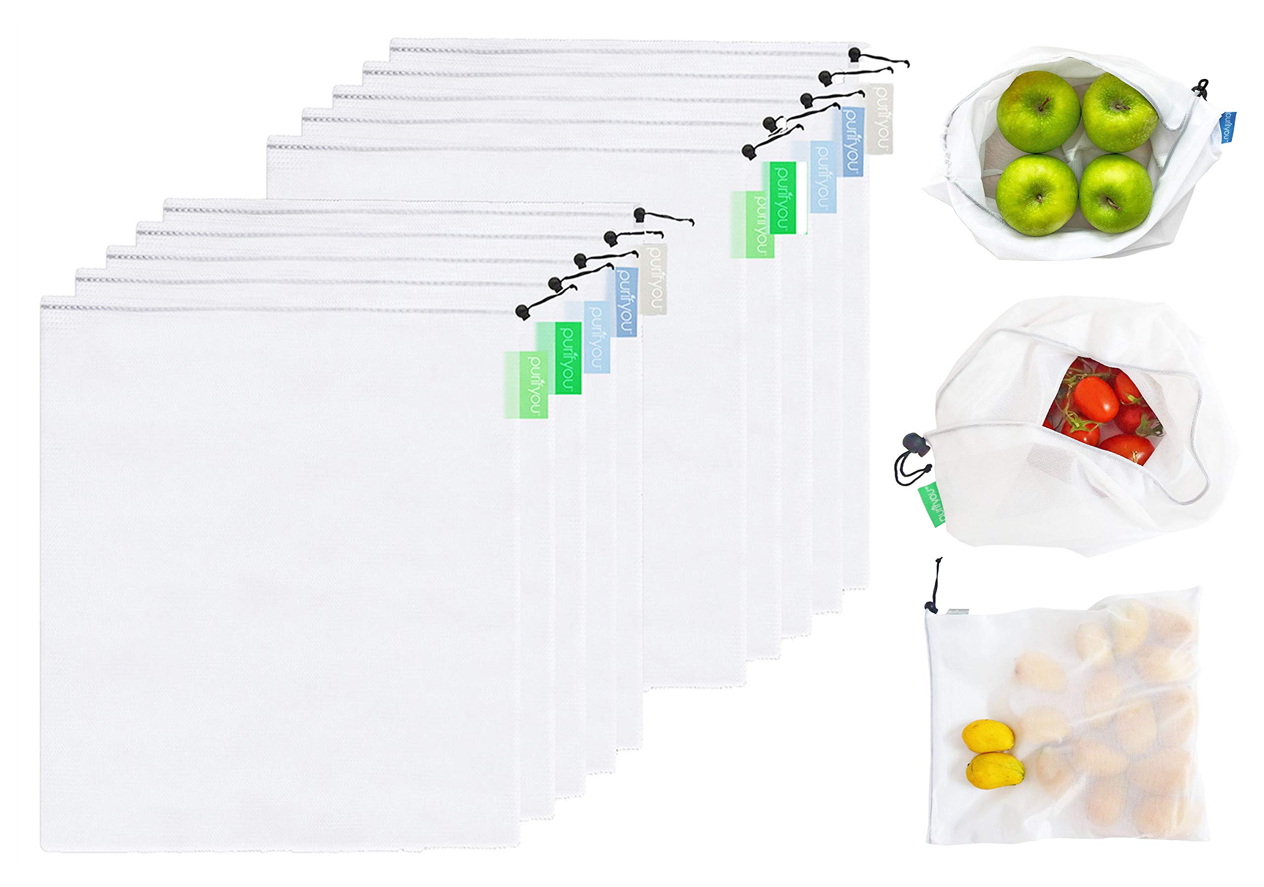 purifyou Reusable Mesh Produce Bags (Large, 10-Pack)