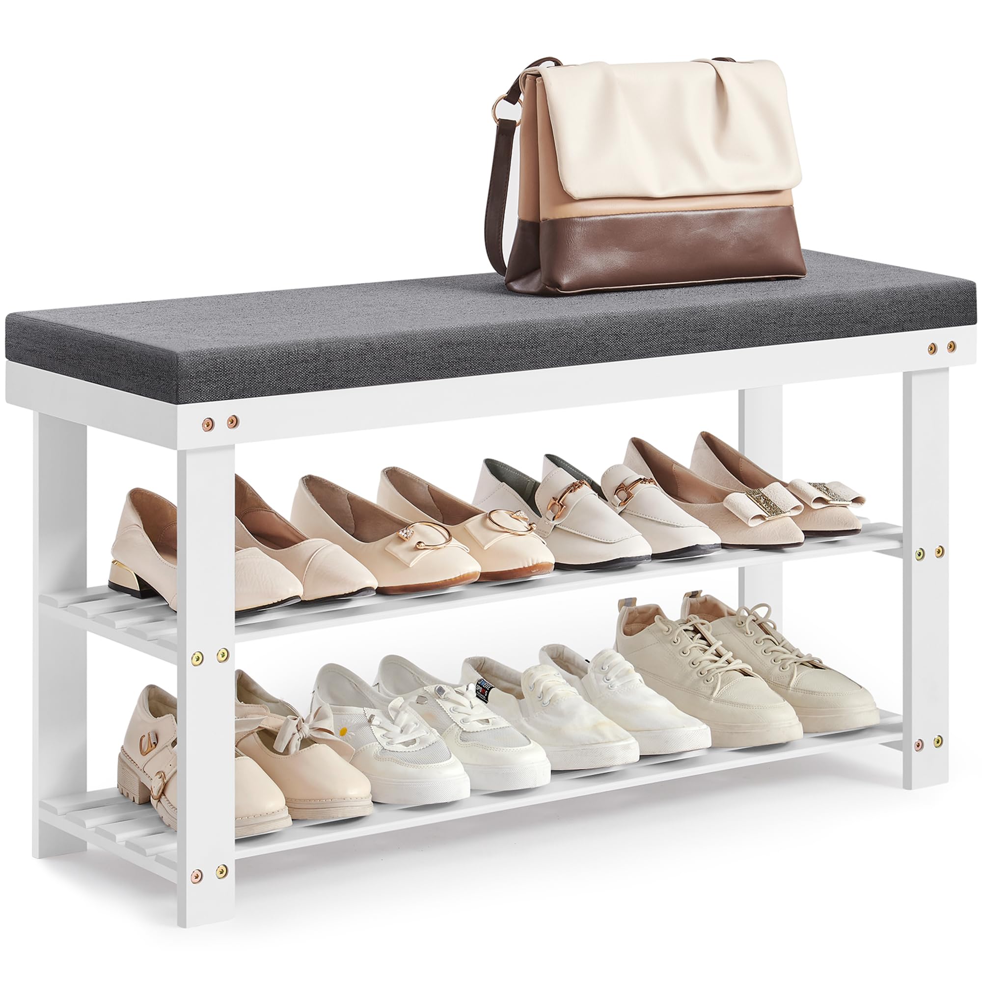 SONGMICS Padded Bamboo Shoe Bench