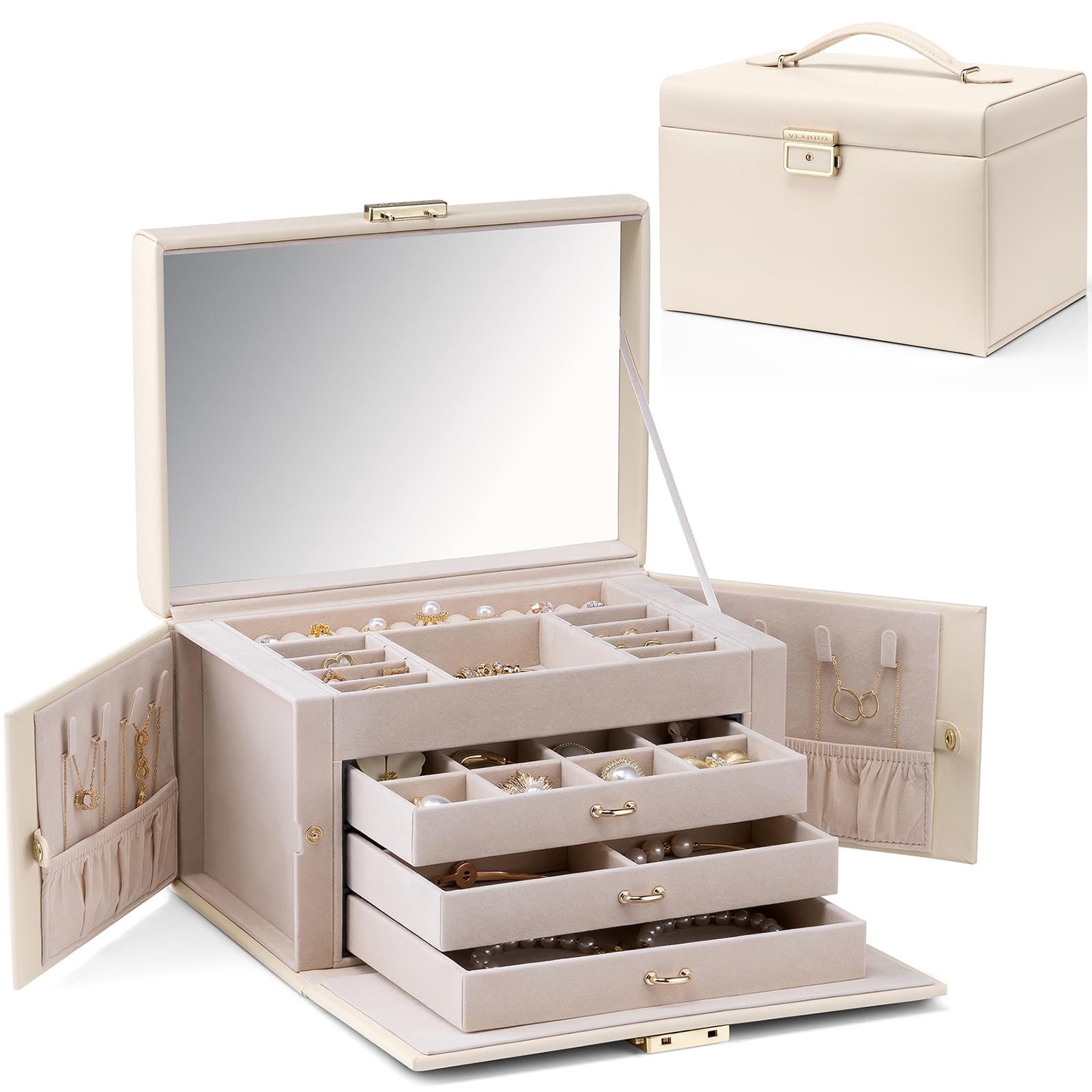 Vlando 4-Tier Jewelry Box — Spacious, Lockable, Mirror