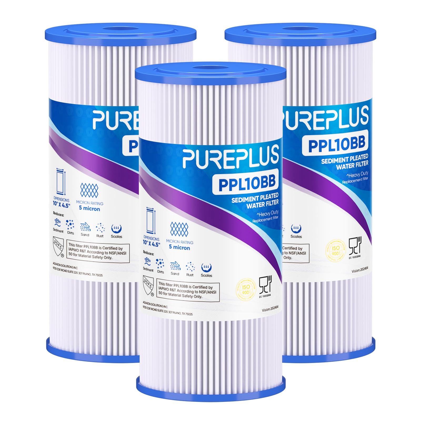 PUREPLUS 5‑Micron 10x4.5 Pleated Sediment Filter